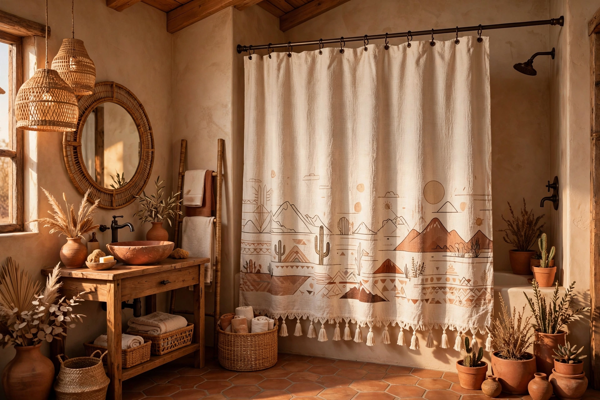 Add a fringe or tassel shower curtain