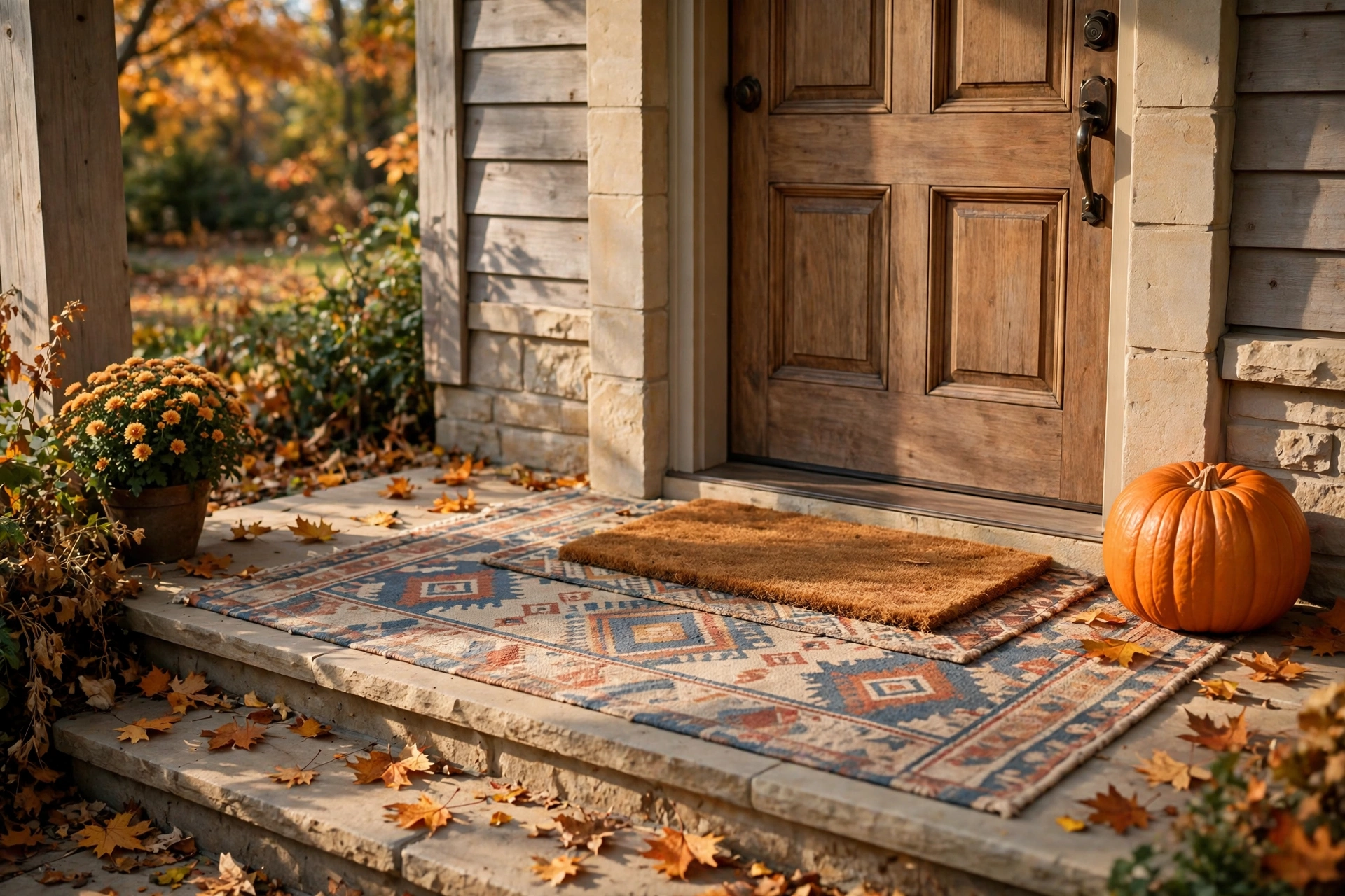 Layered doormat with a pumpkin