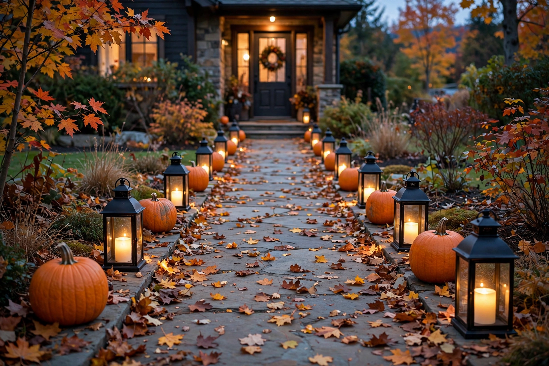 Pumpkin and lantern walkway