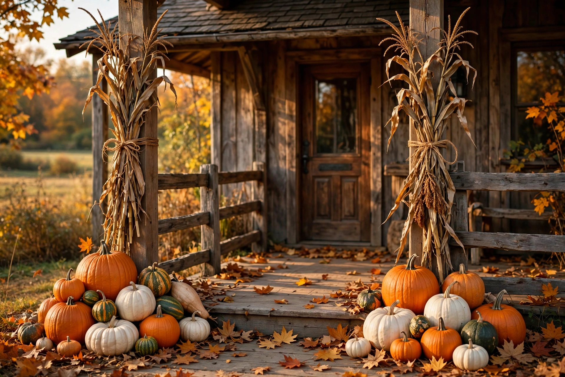 Cornstalk and pumpkin corner