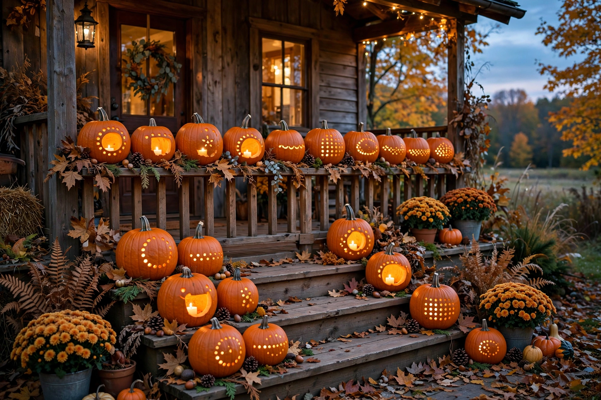 Glowing pumpkin luminaries