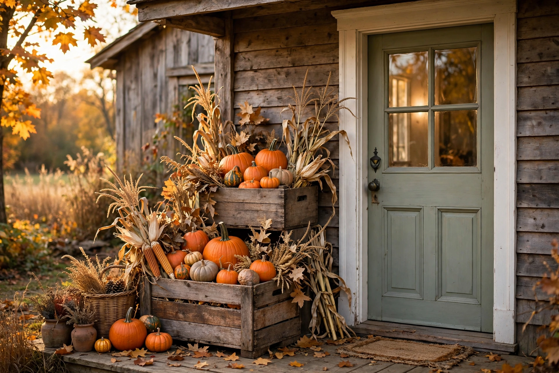 Vintage crate pumpkin display