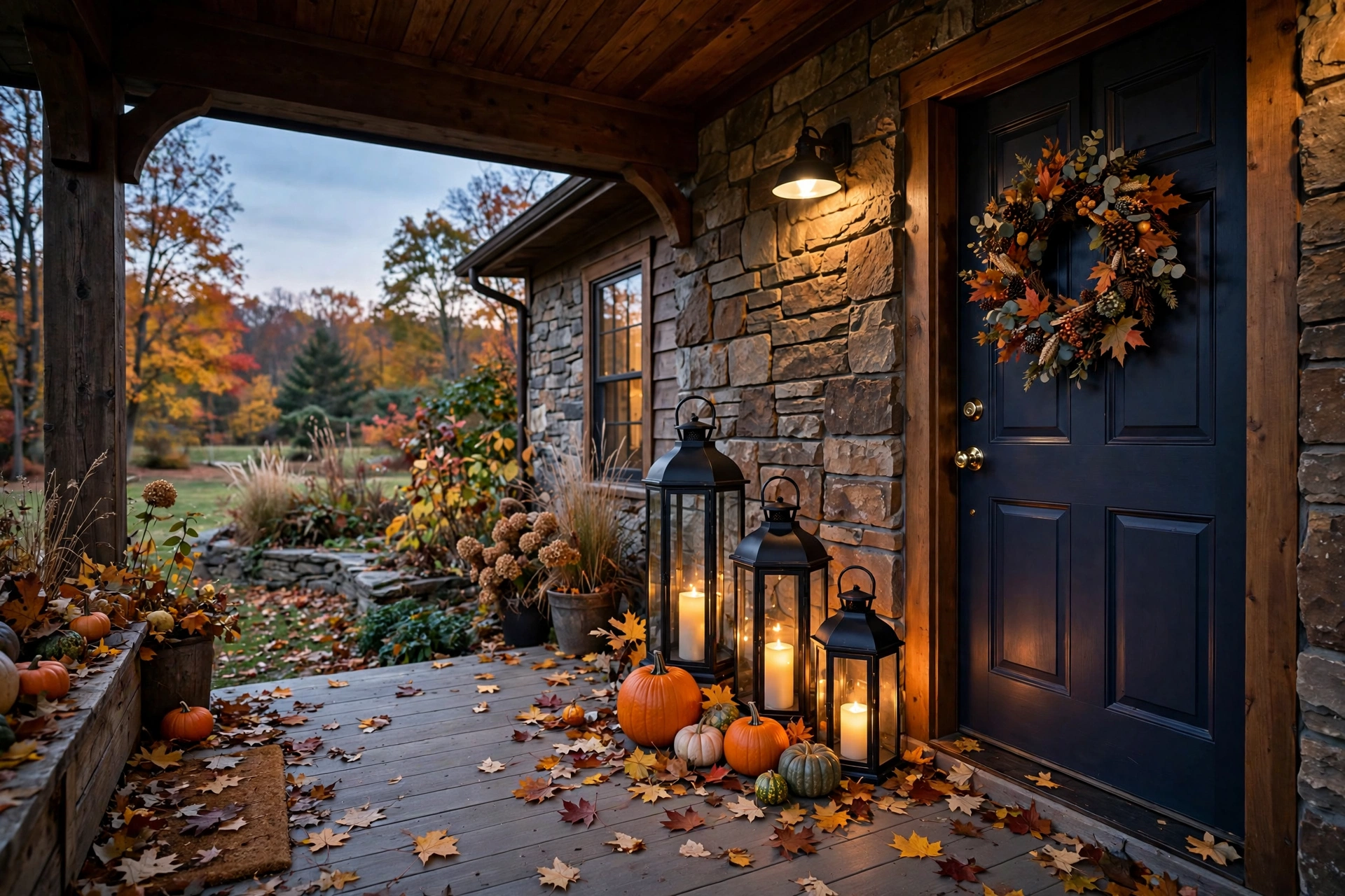 Pumpkin and candle lantern cluster