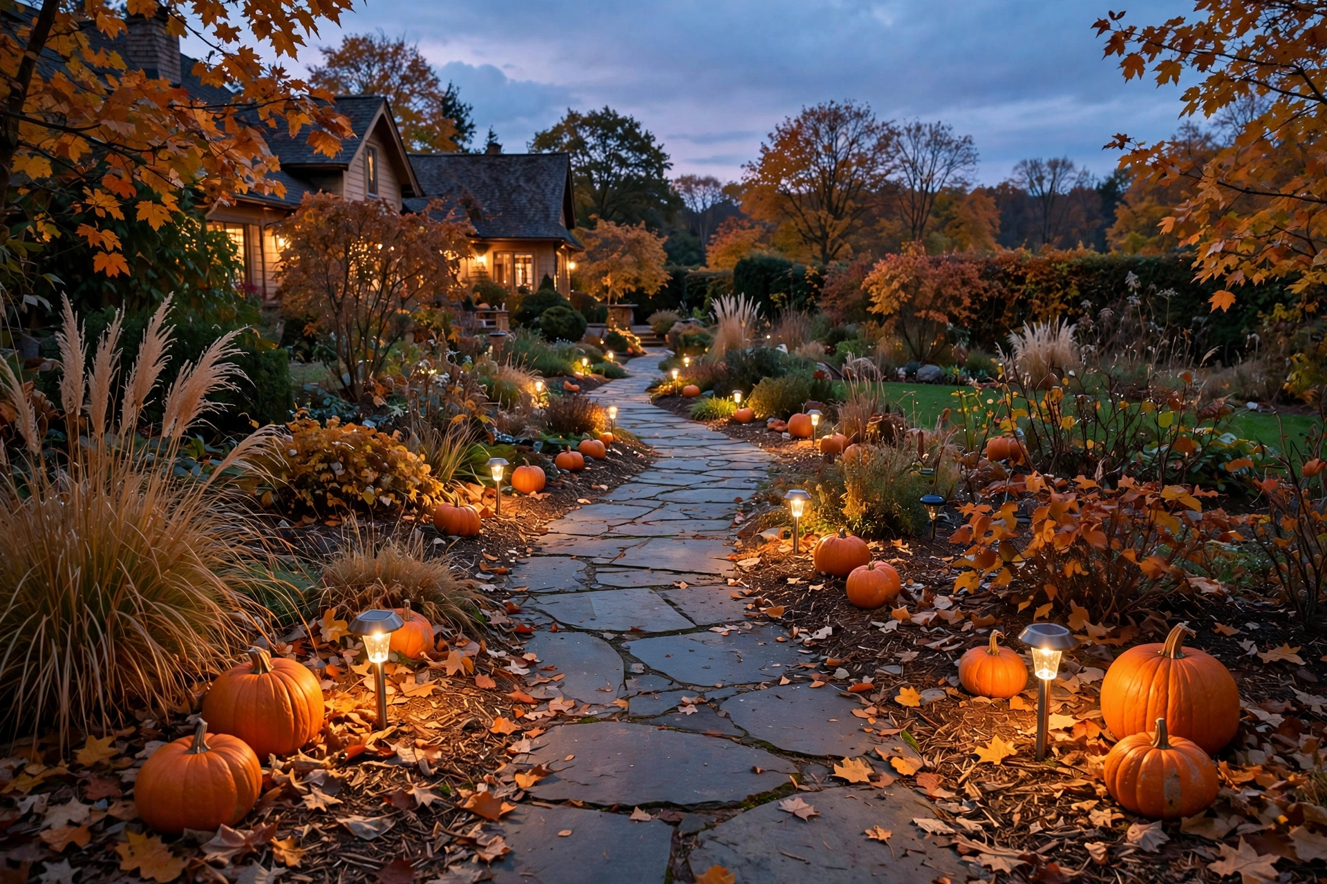 Solar light pumpkin path