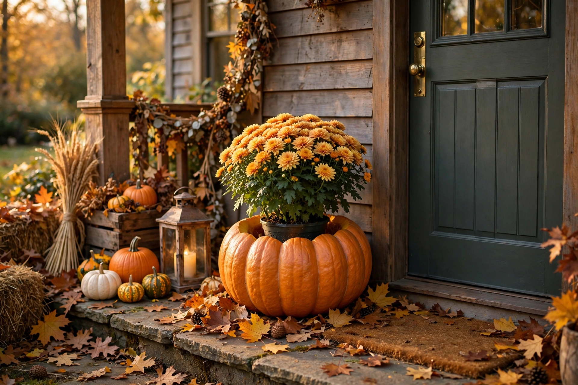Pumpkin planter by the door