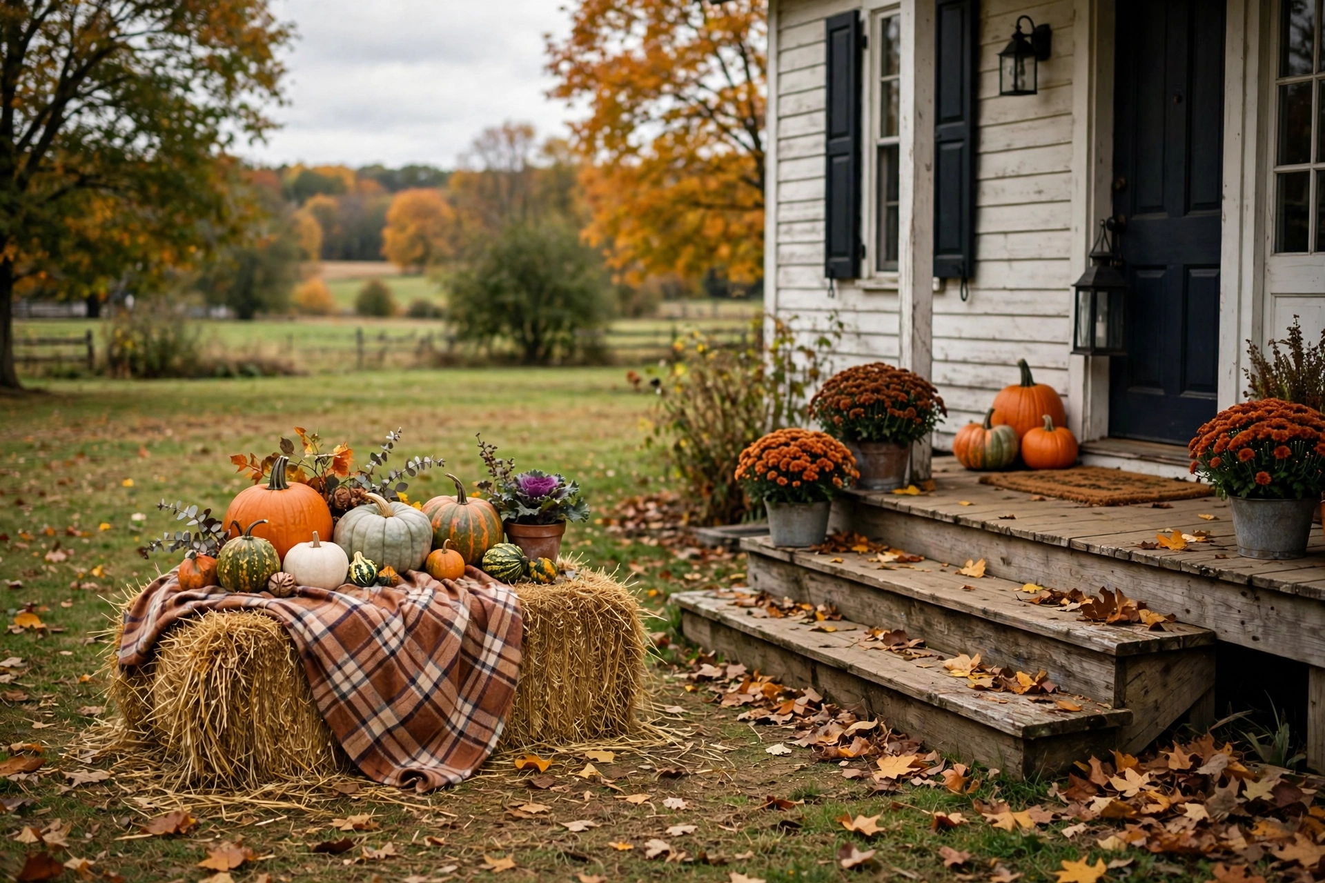 Hay bale and pumpkin vignette