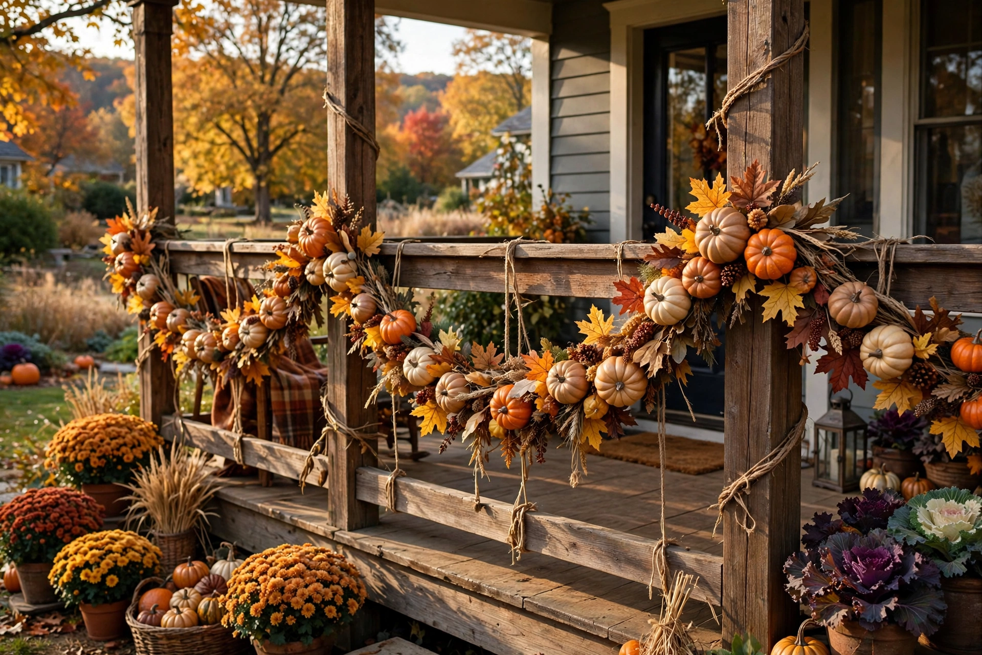 Pumpkin garland on the railing