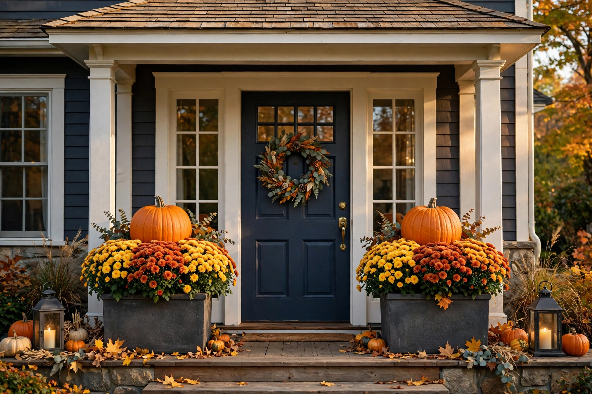 Symmetrical pumpkin planter pair