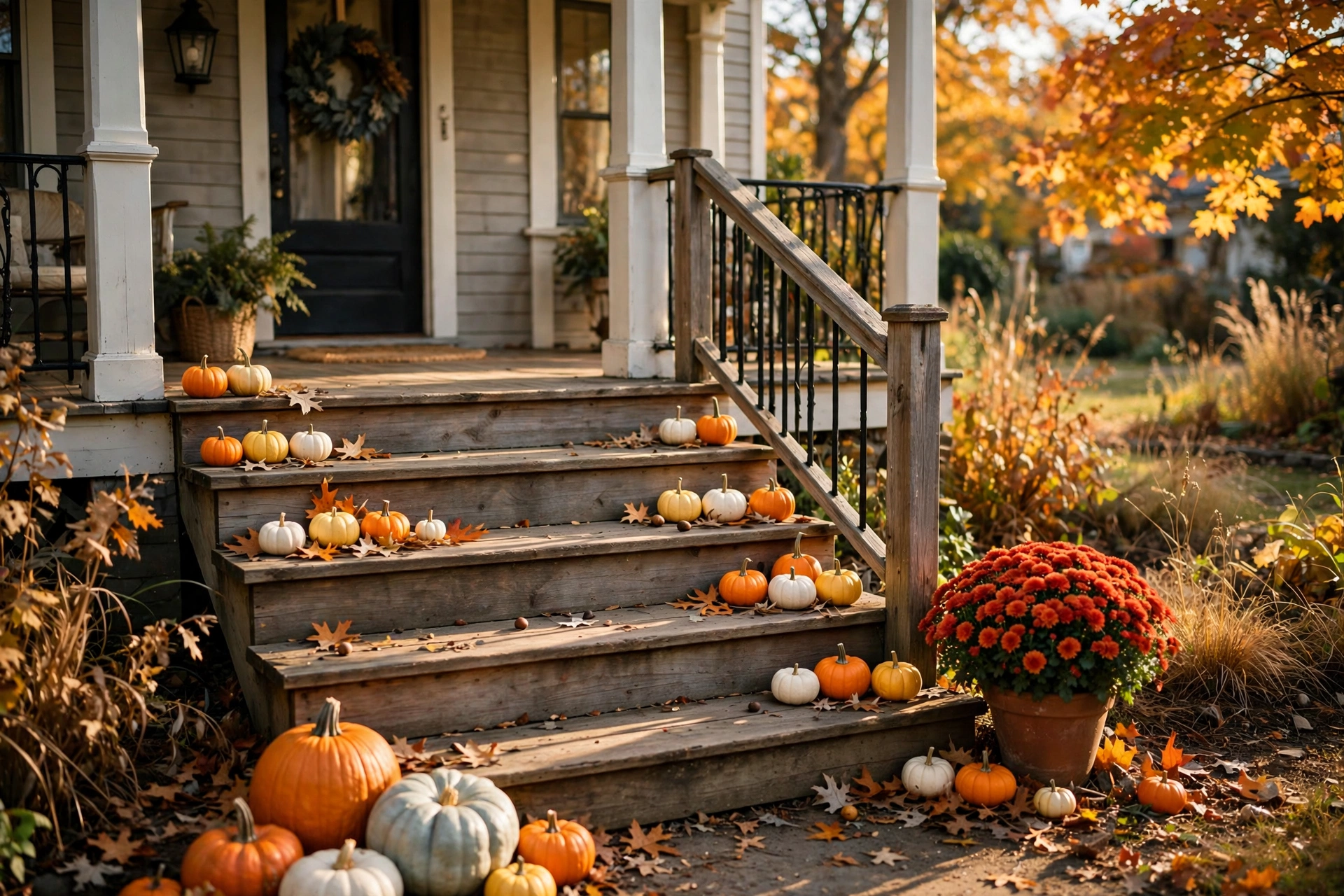 Pumpkin-lined steps in odd numbers