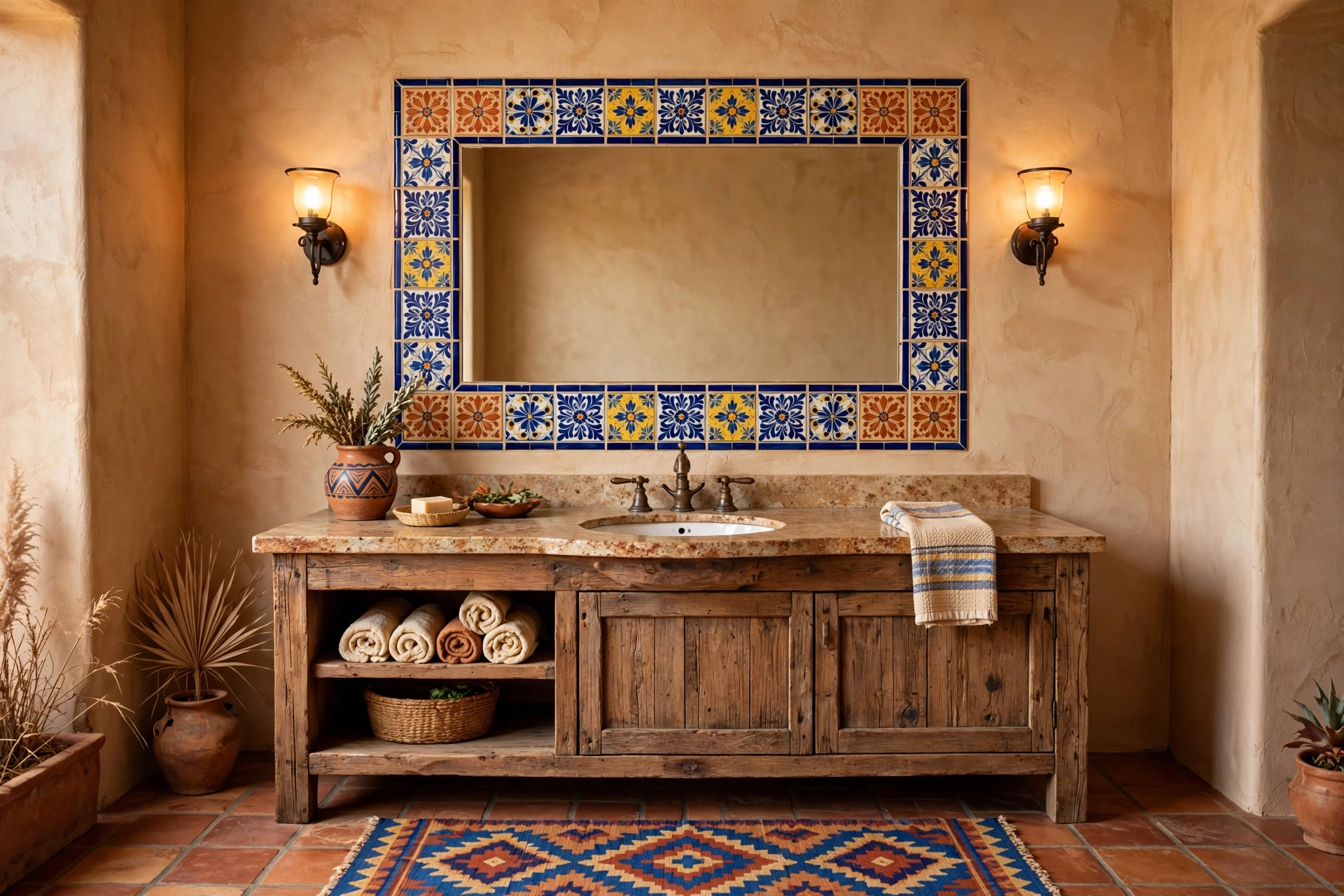 Border the mirror with Talavera tile