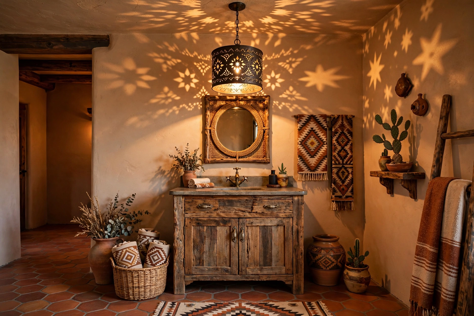 Light with punched tin fixtures