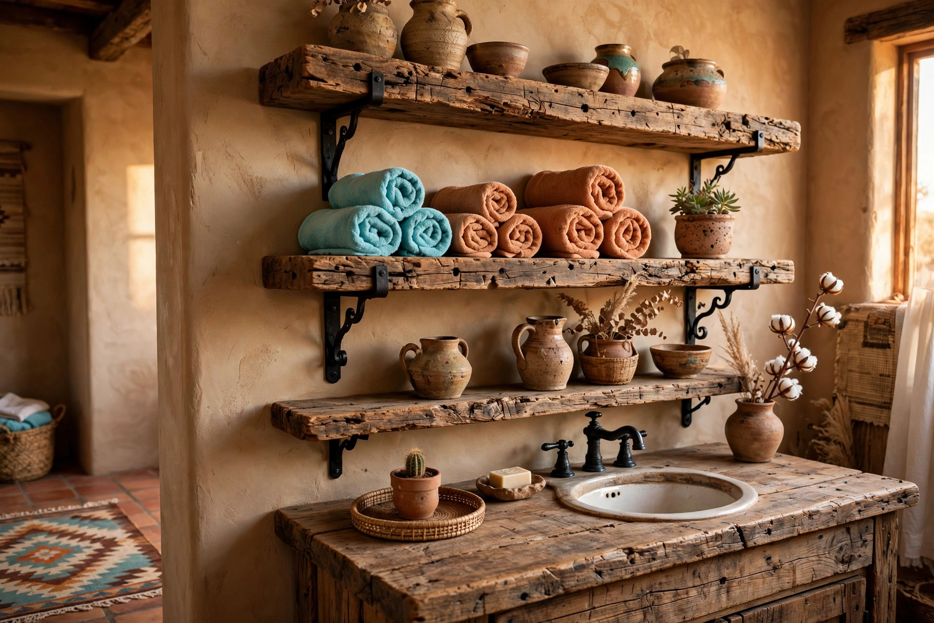 Style rustic wood open shelves