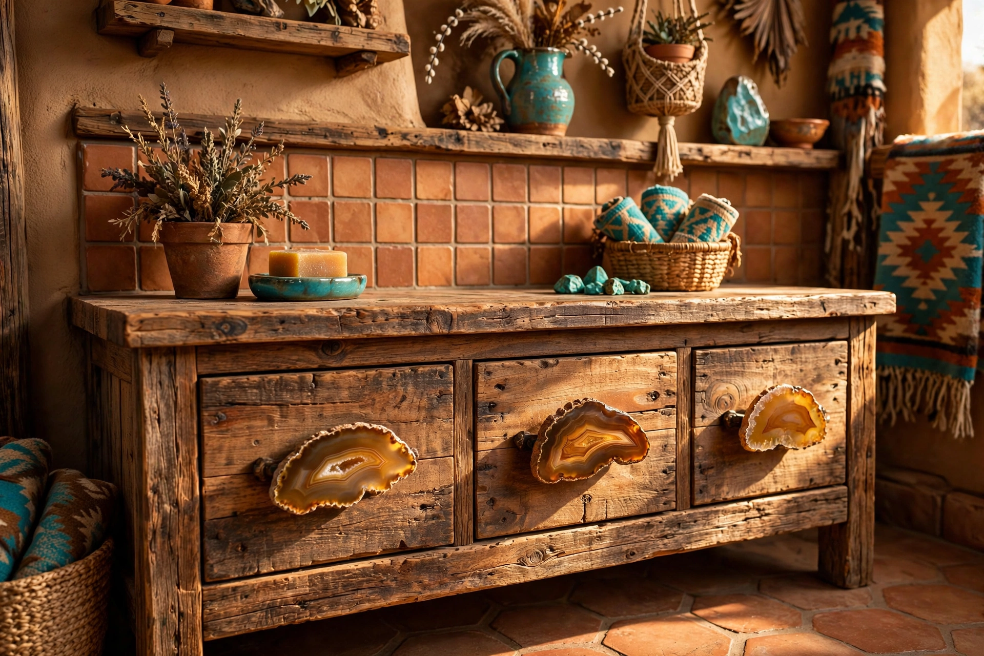 Pull drawers with agate slices