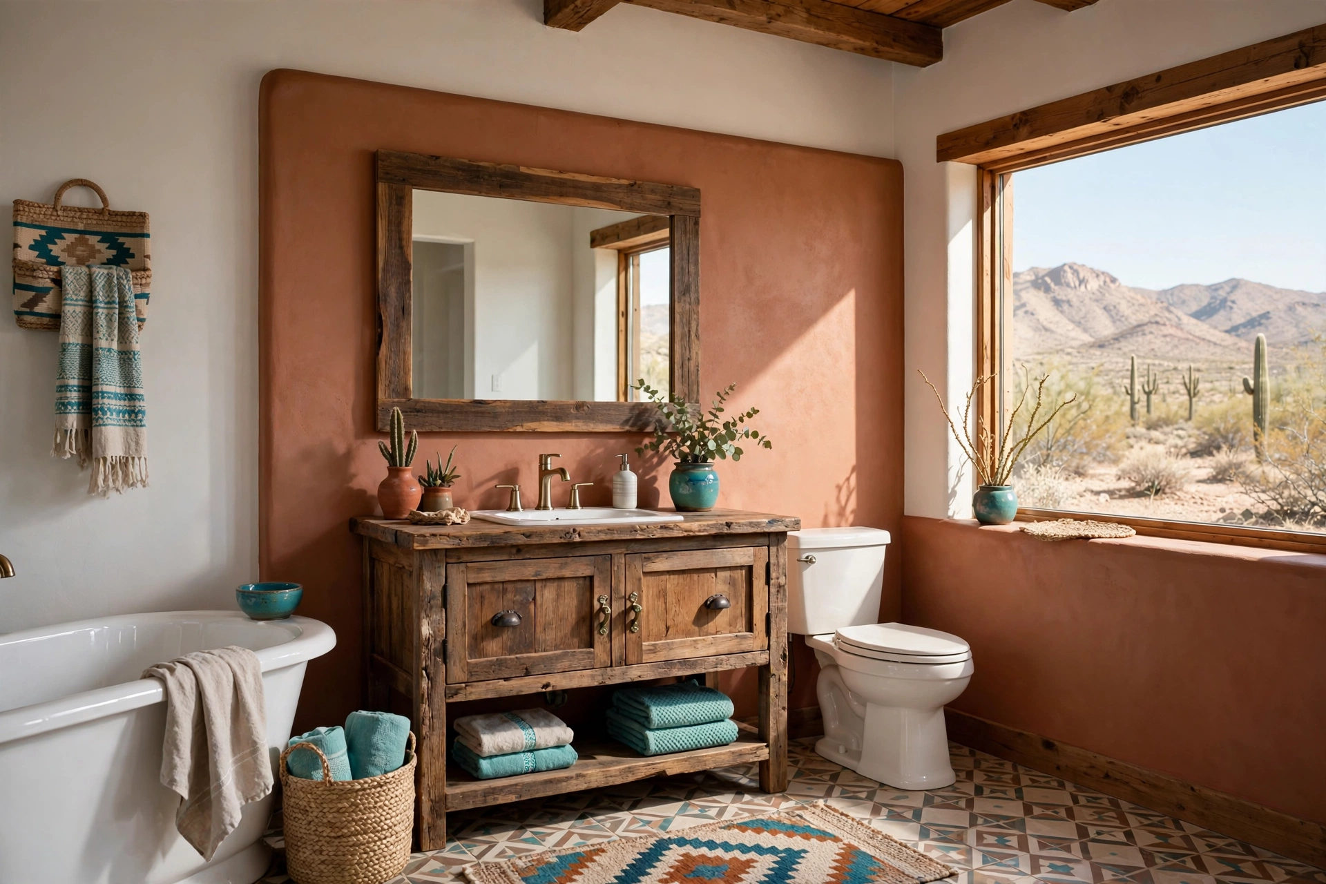 Wash one wall in terracotta paint