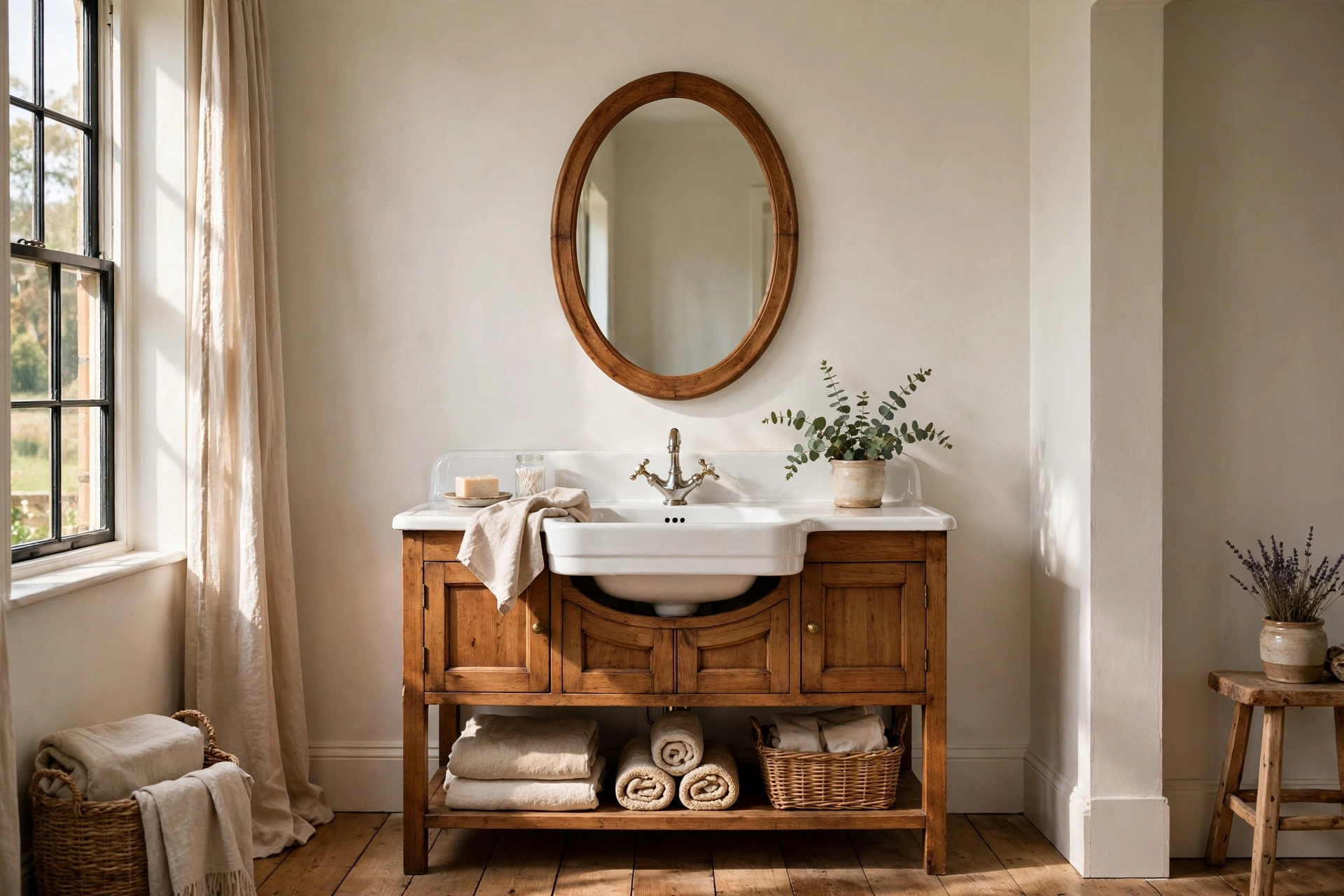 Hang a framed oval mirror