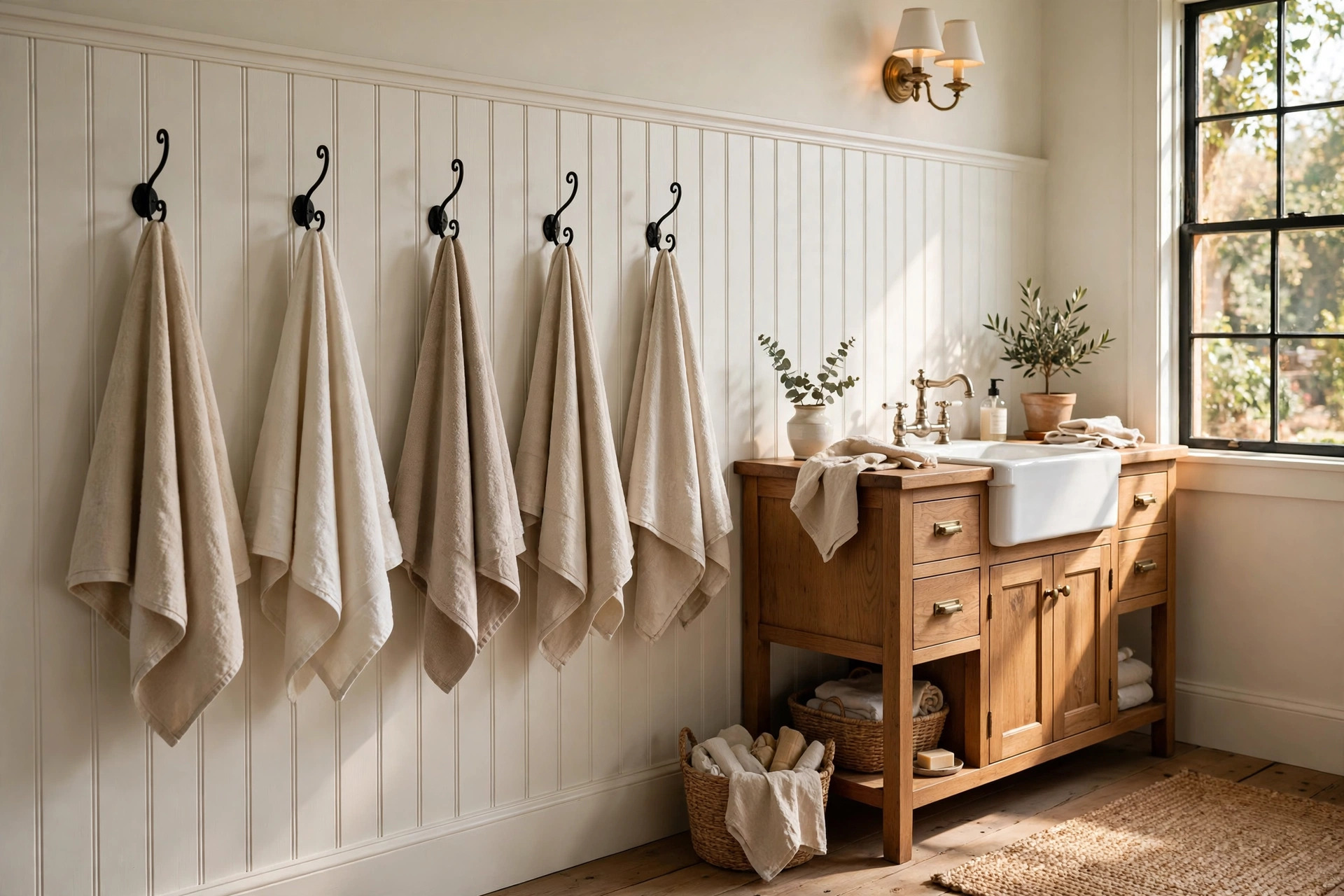 Mount black iron towel hooks