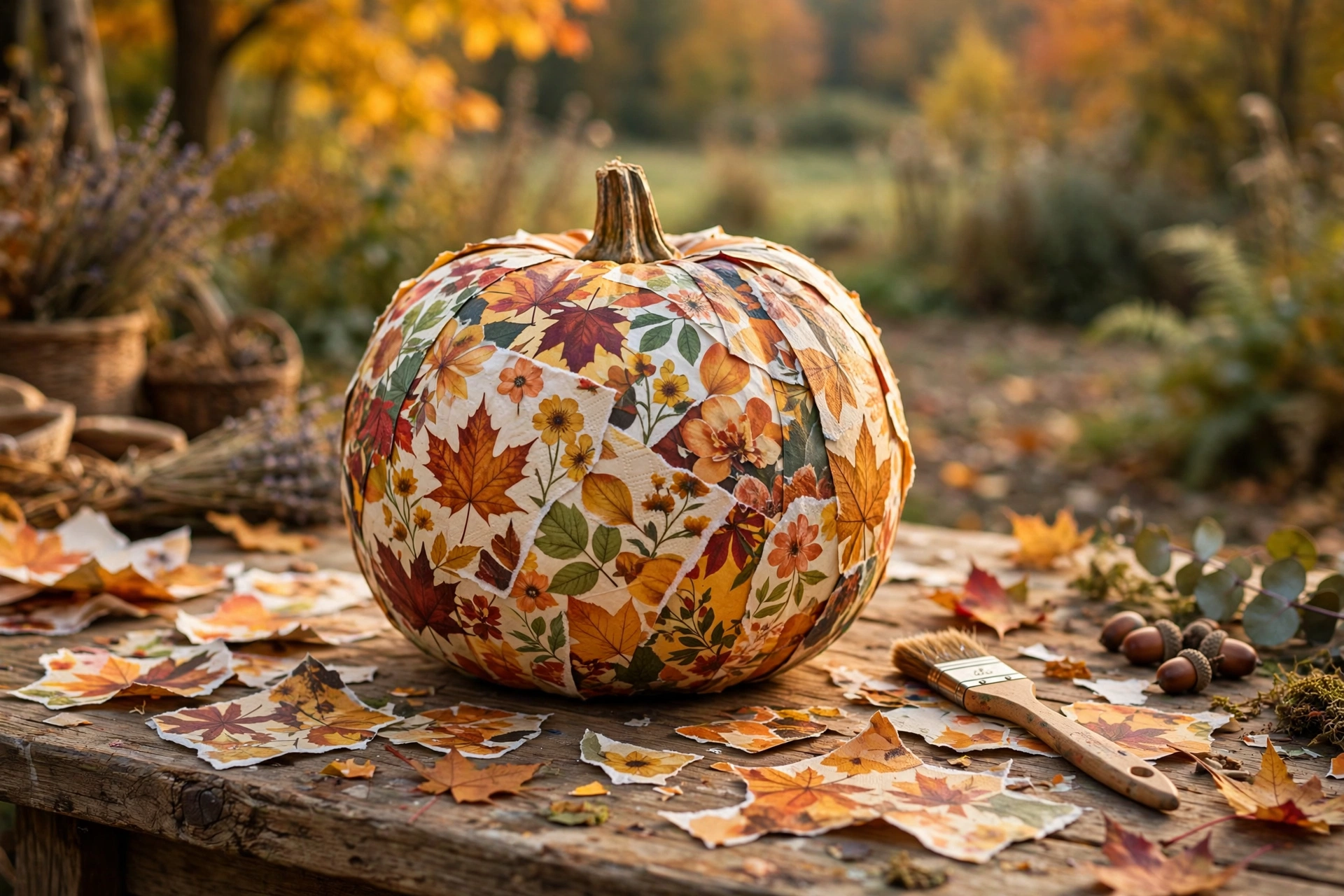 Decoupage pumpkin with autumn napkins