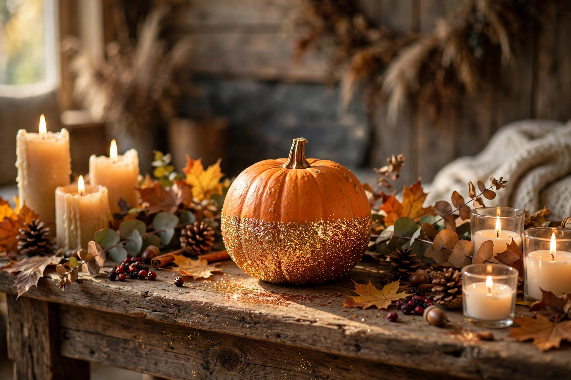Glitter-dipped pumpkin