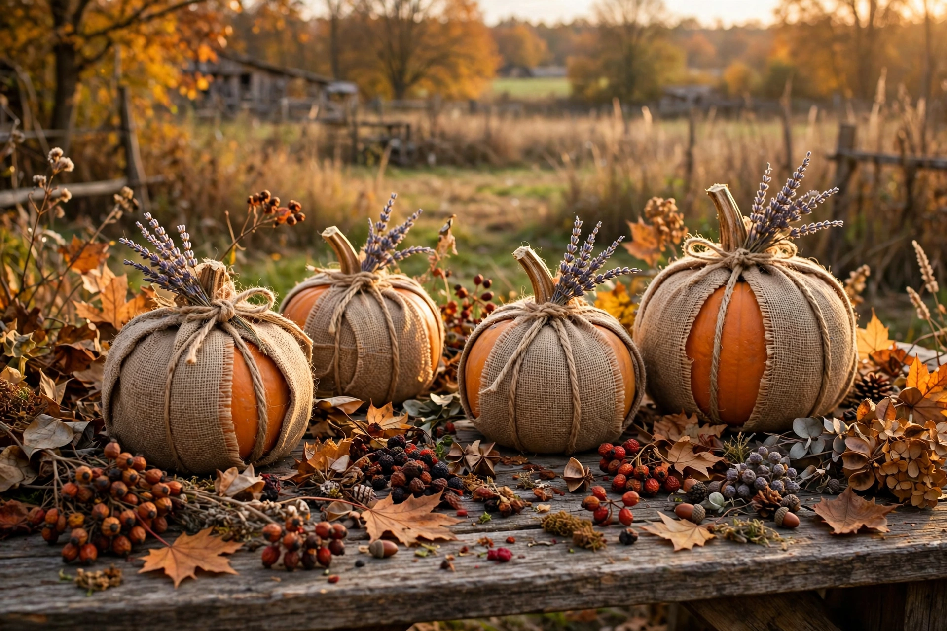 Burlap-wrapped pumpkin
