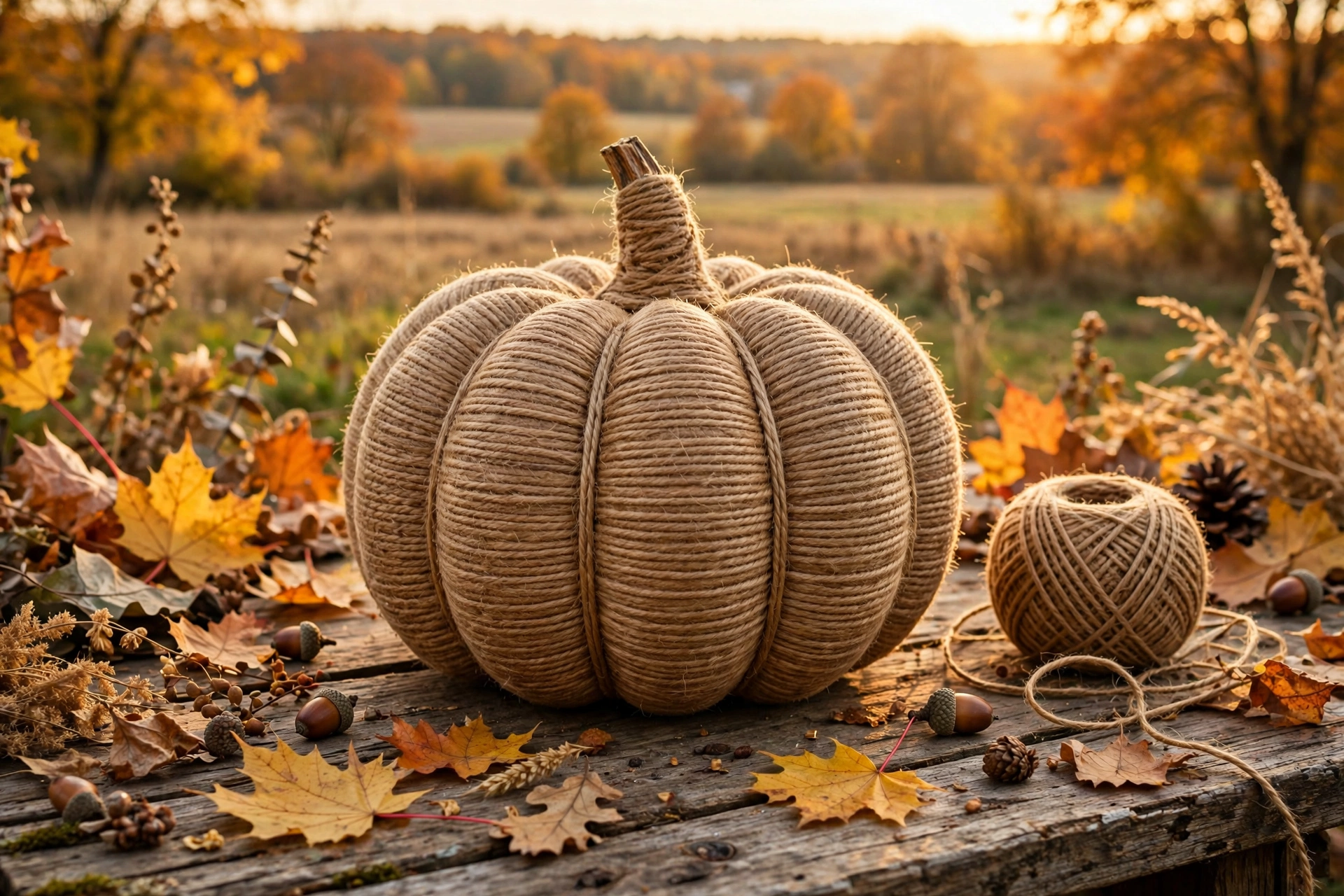 Twine-wrapped pumpkin