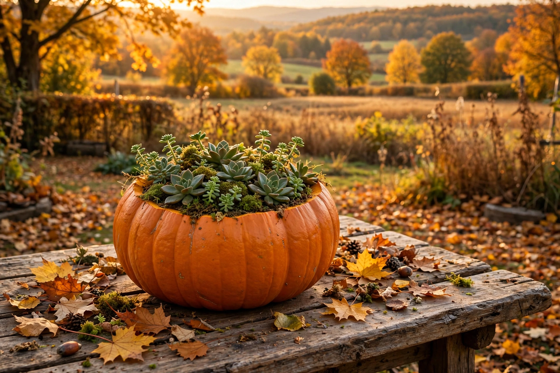Succulent-topped pumpkin (no-carve planter)