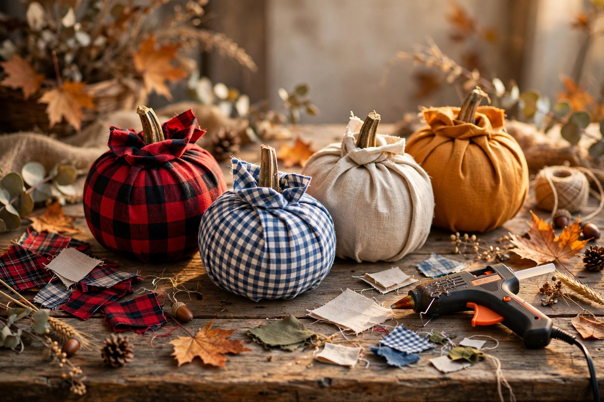 Fabric scrap pumpkin (no-sew)