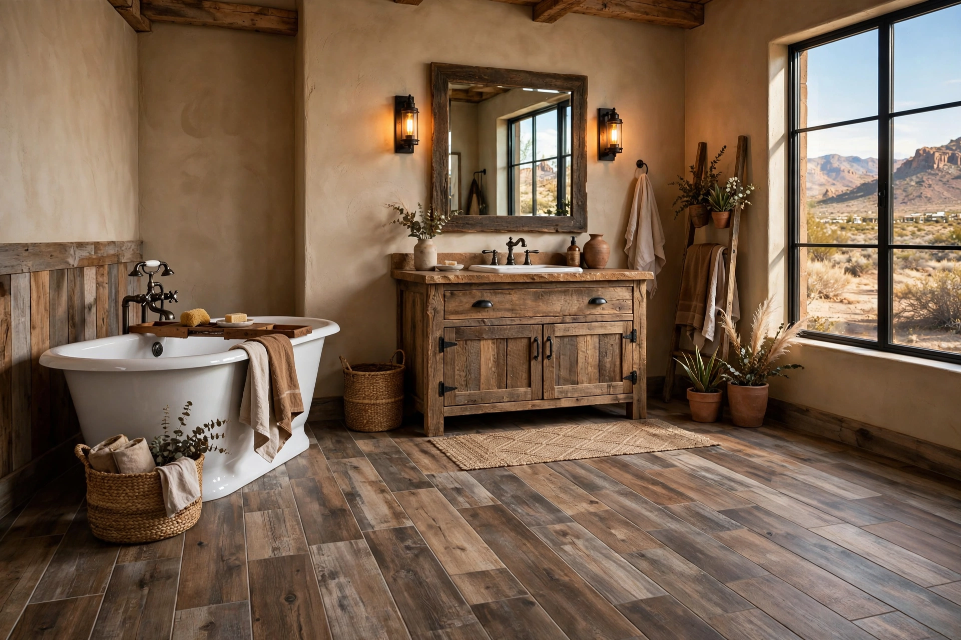 Lay wood-look plank tile on the floor