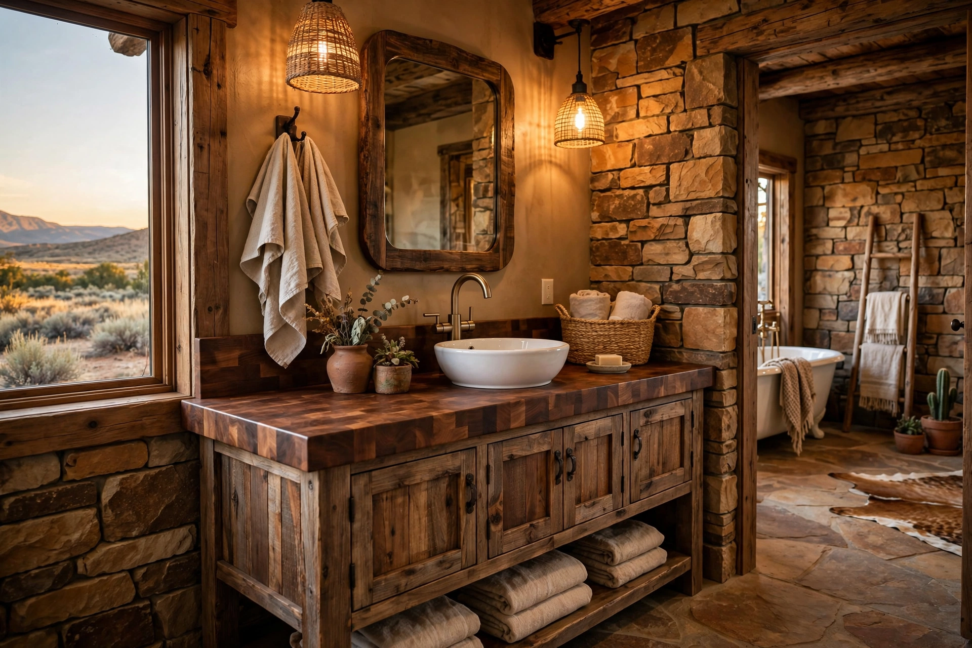 Top the vanity with butcher block