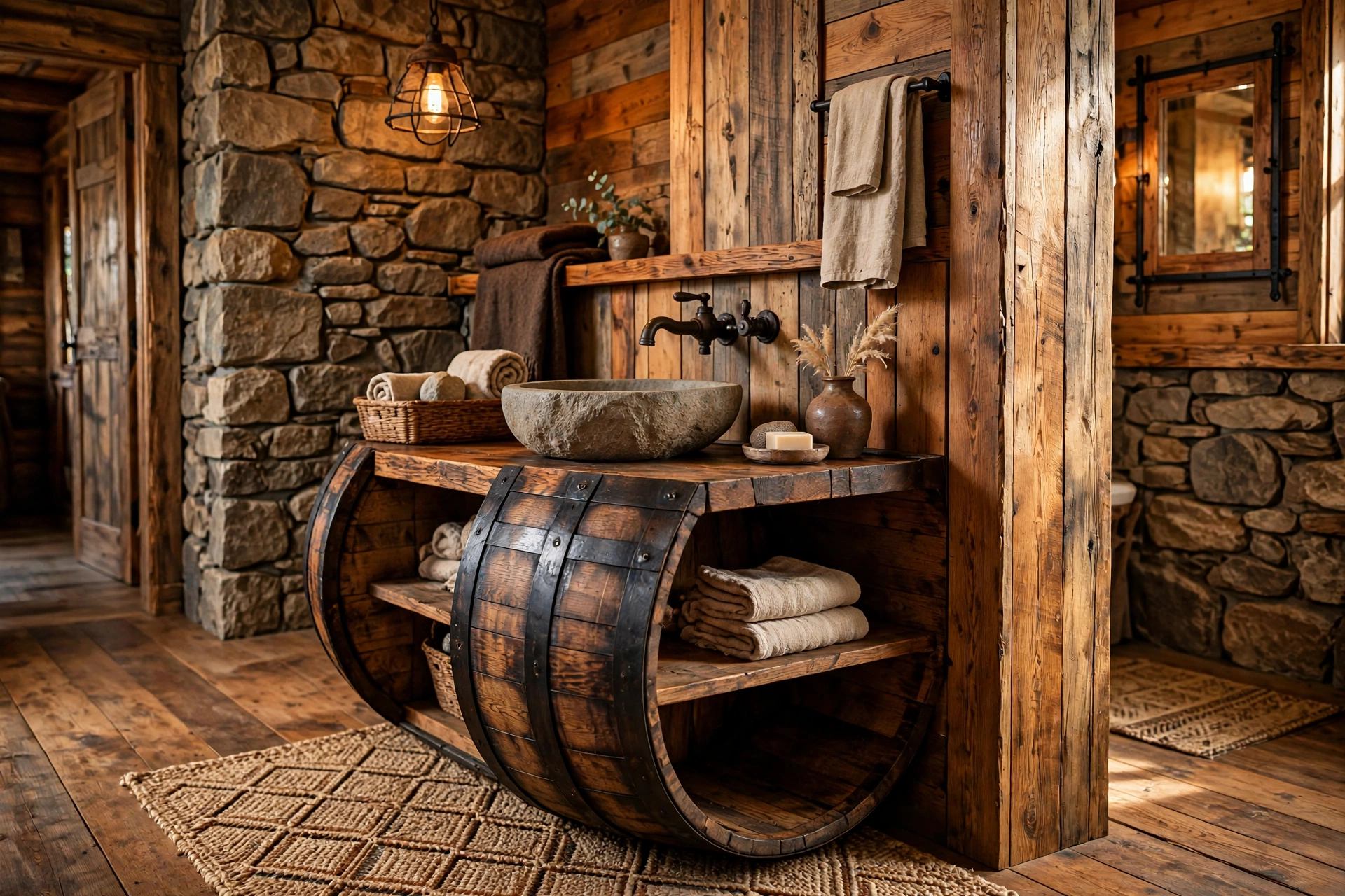 Bring in a whiskey-barrel vanity