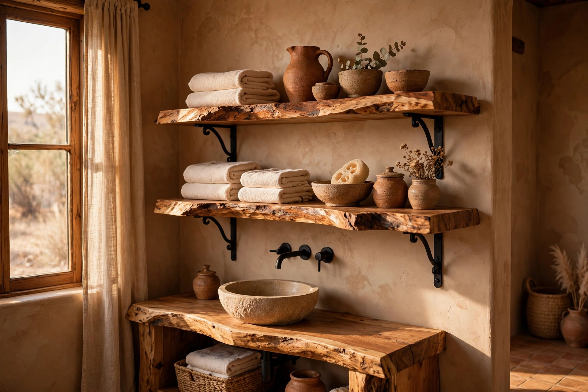 Stack firewood-style shelving from live-edge slabs