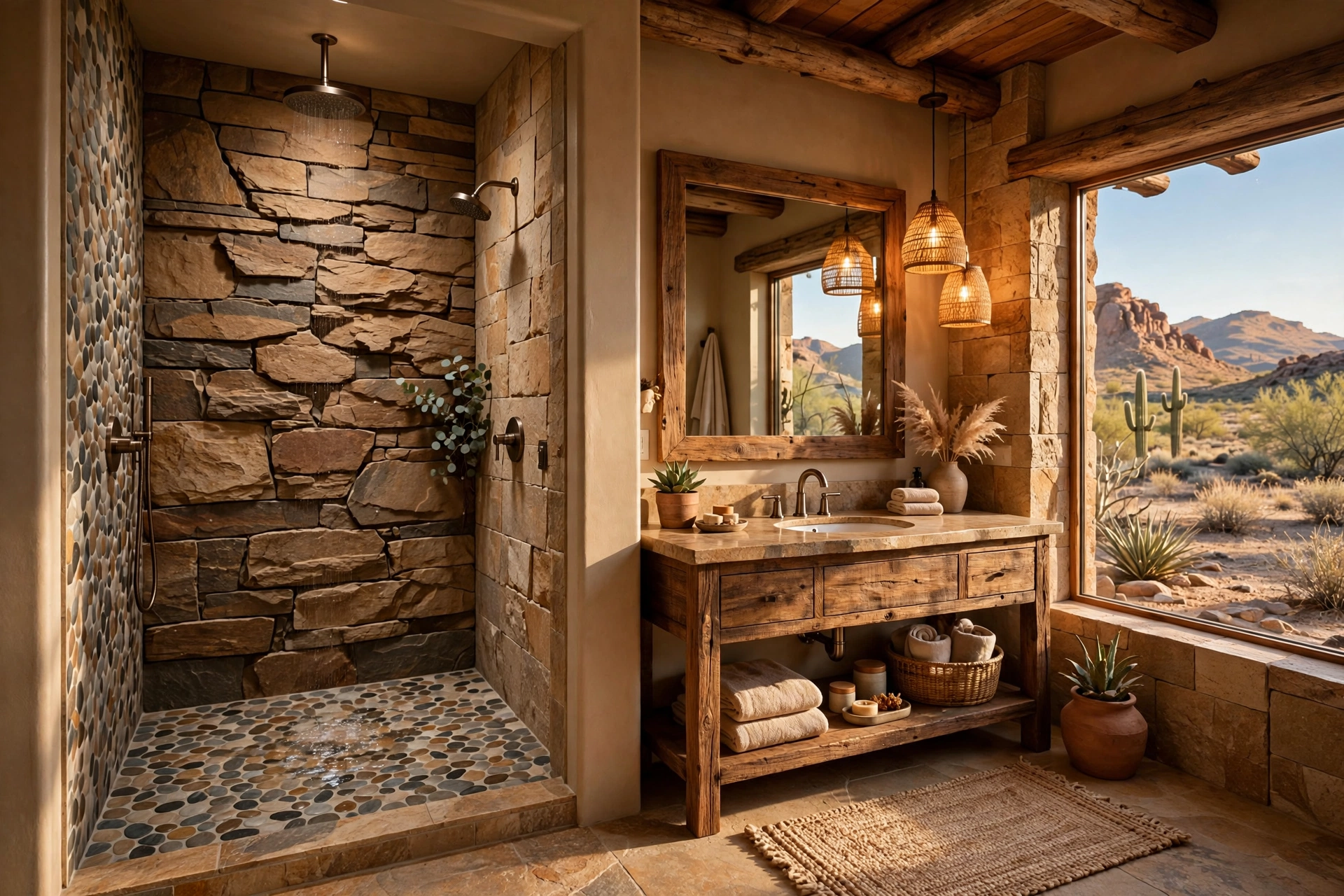 Tile the shower in natural stone mosaic