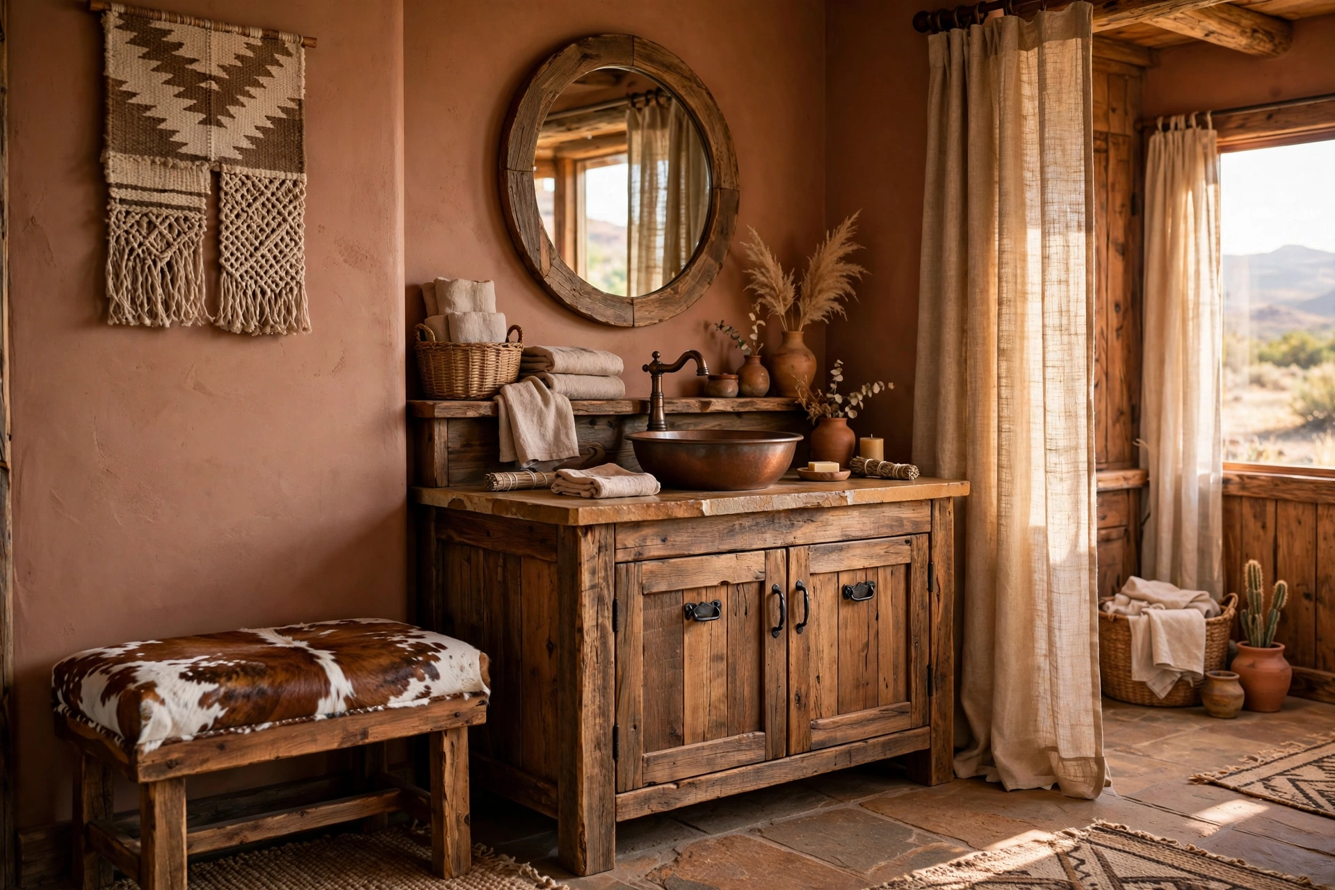 Add a cowhide bench or stool