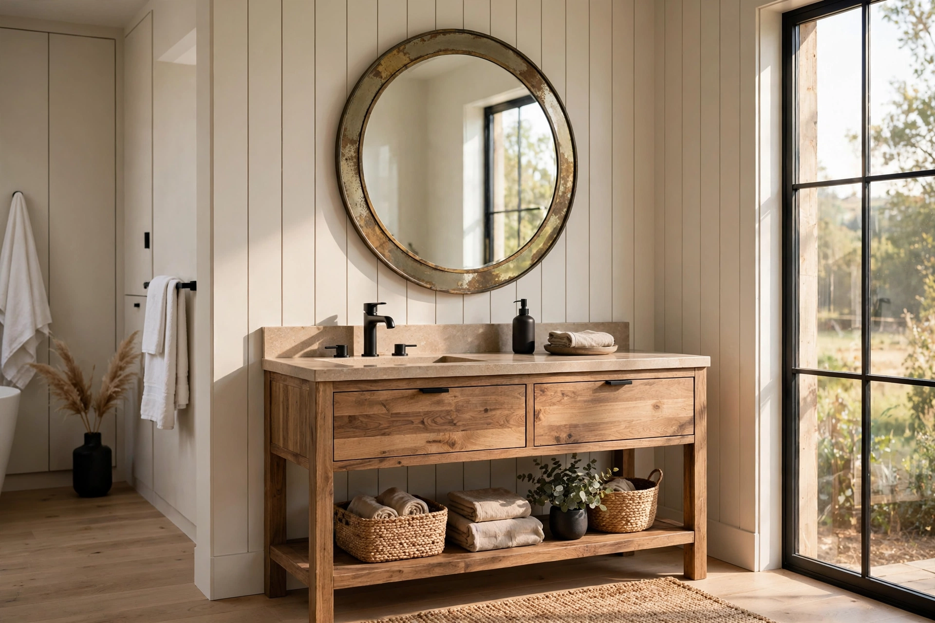 Choose brushed or aged brass for warmth (sparingly)
