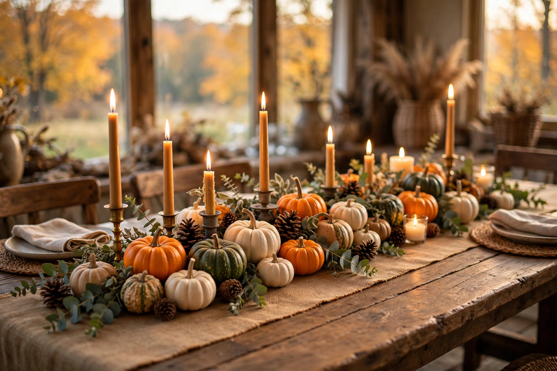 Pumpkin table runner centerpiece