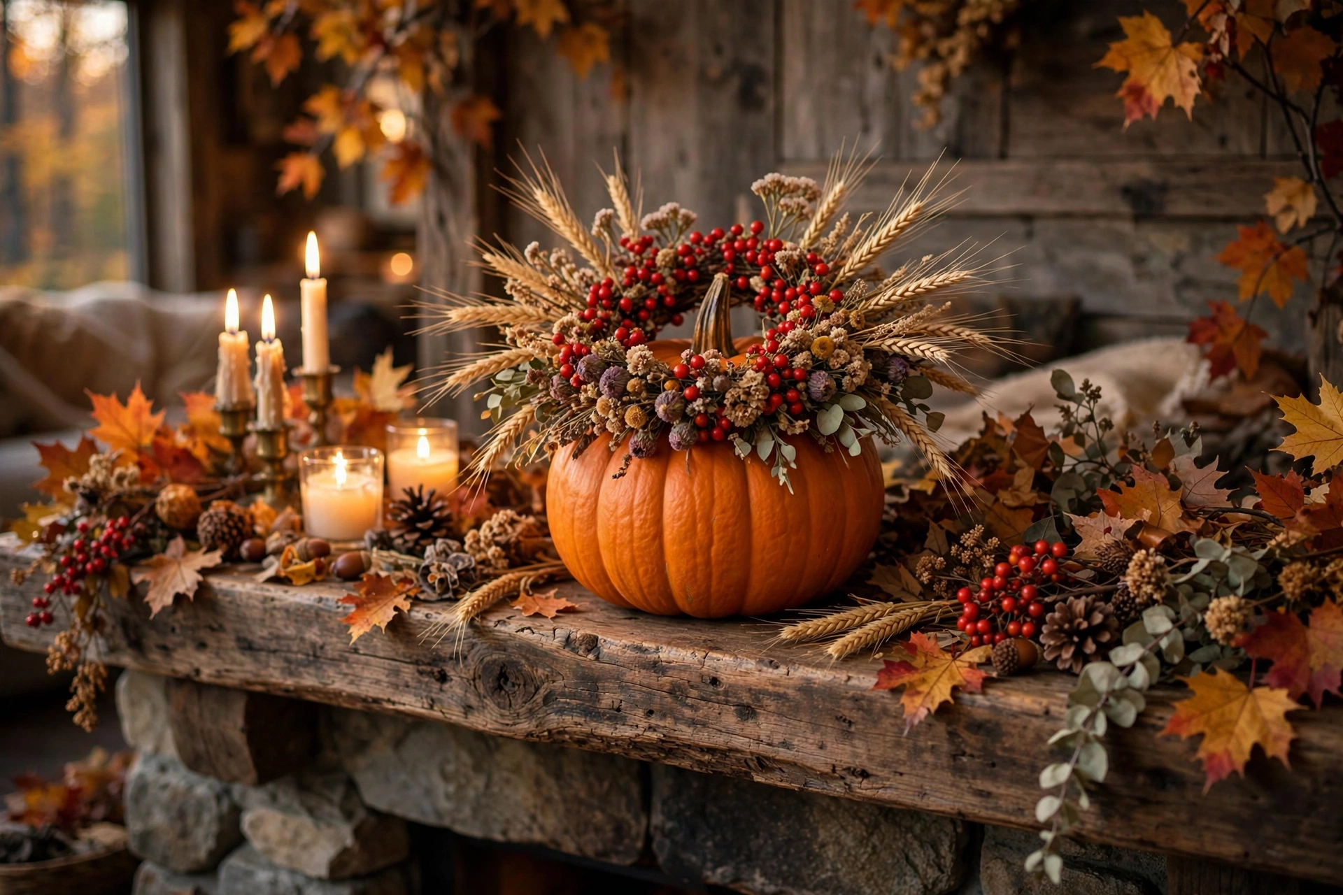 Dried flower crown pumpkin