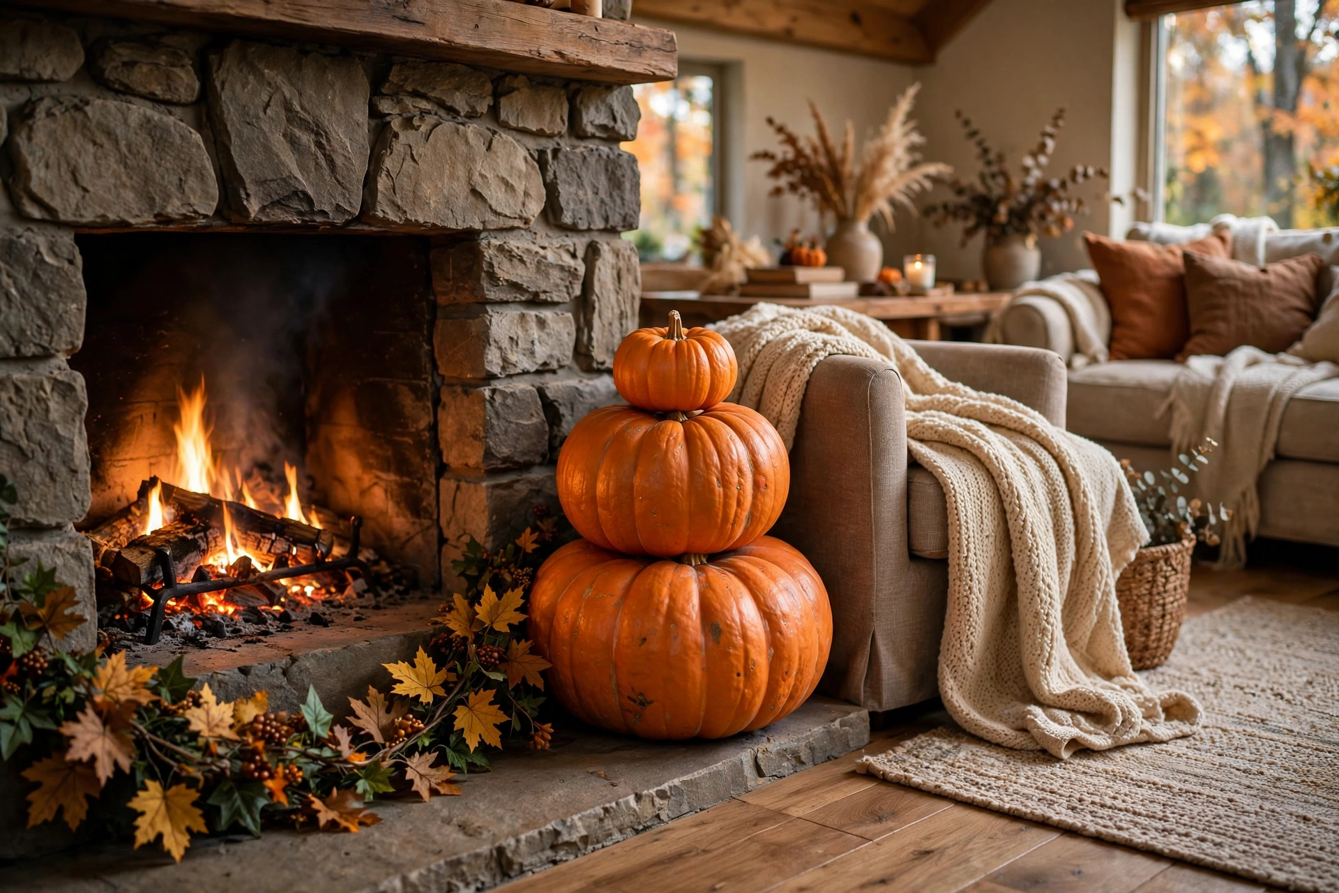 Stacked trio by the fireplace