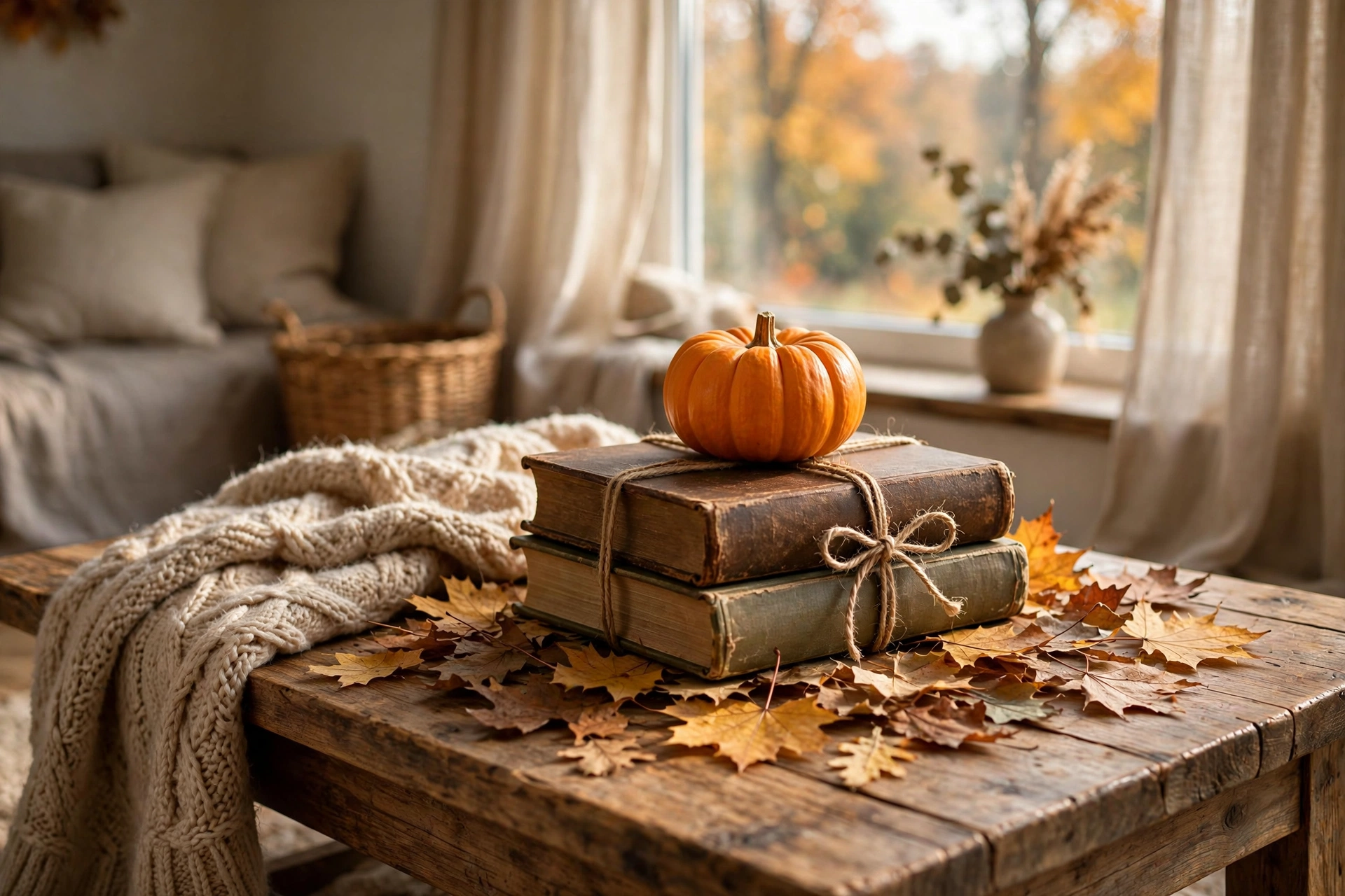 Pumpkin book stack decor