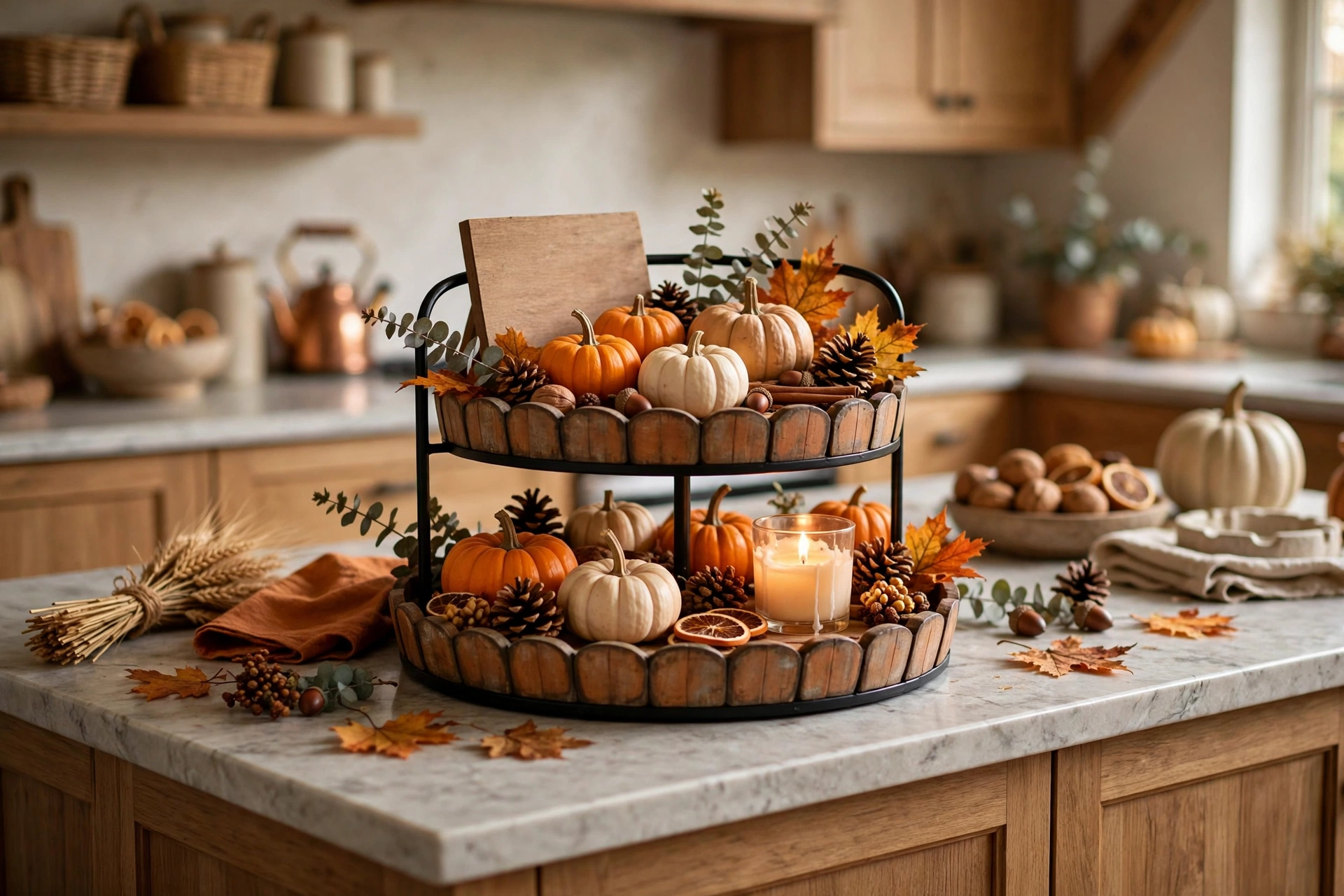 Tiered tray pumpkin vignette