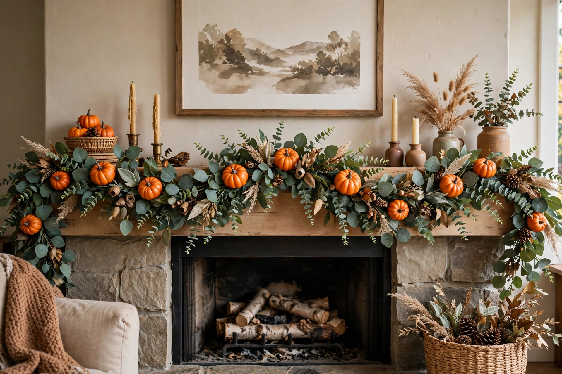 Pumpkin and eucalyptus garland