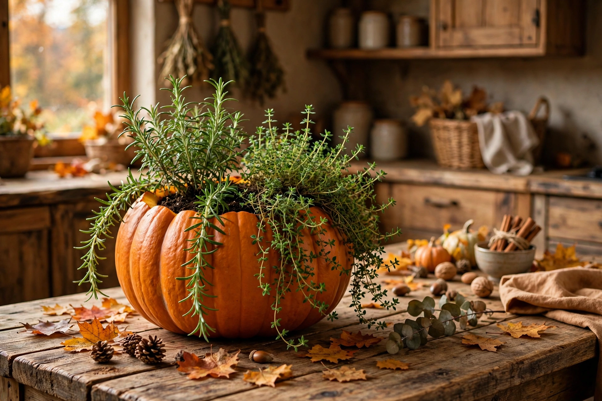 Herb-planted pumpkin