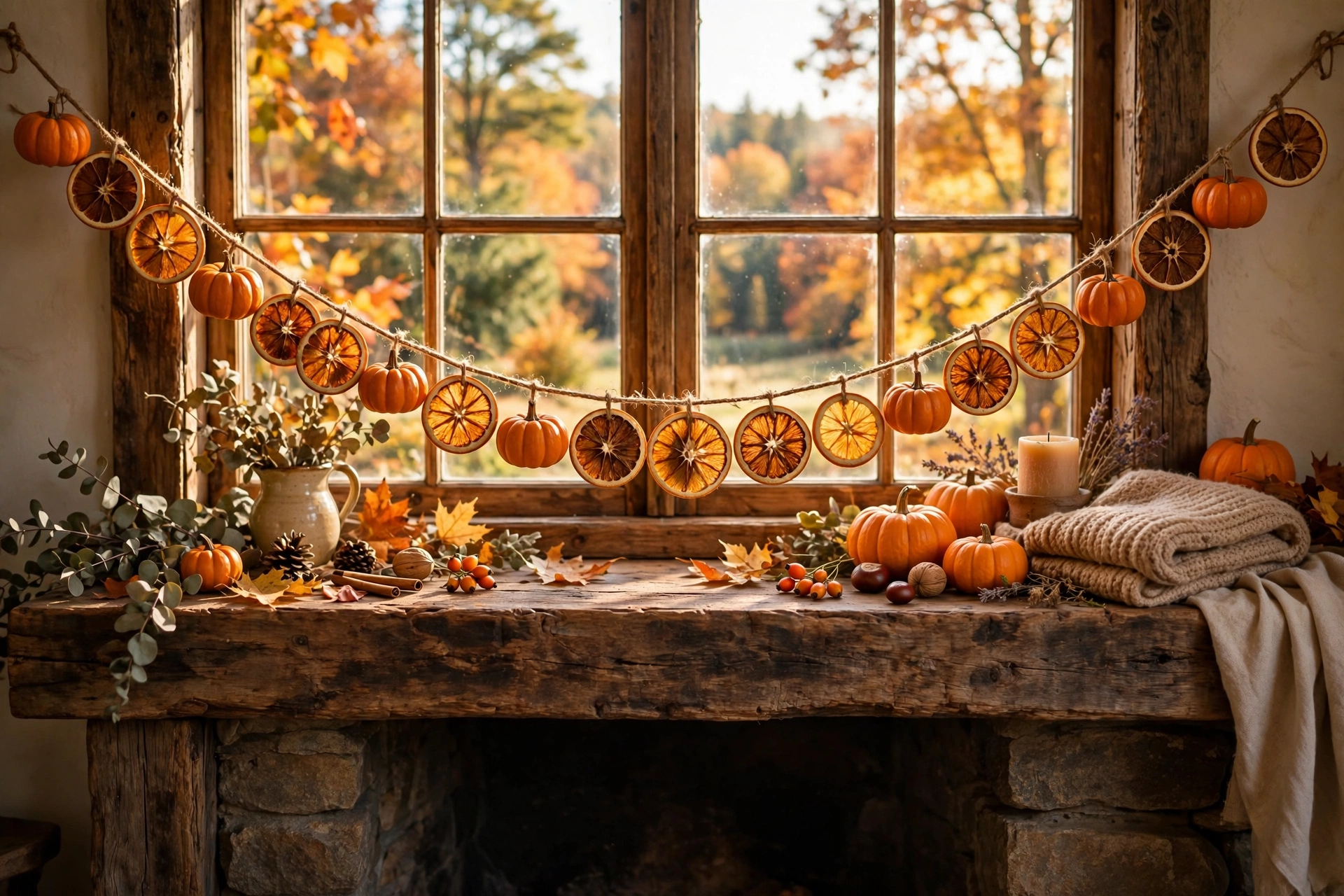 Dried orange slice pumpkin garland