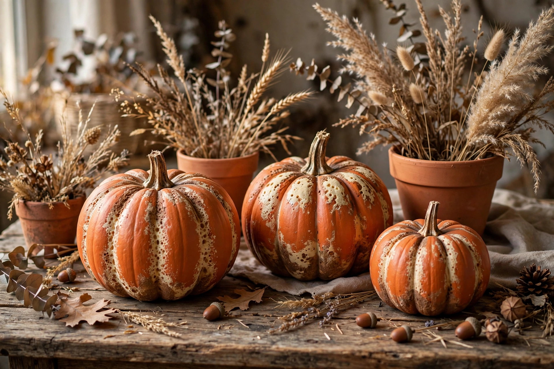 Aged terracotta pumpkins