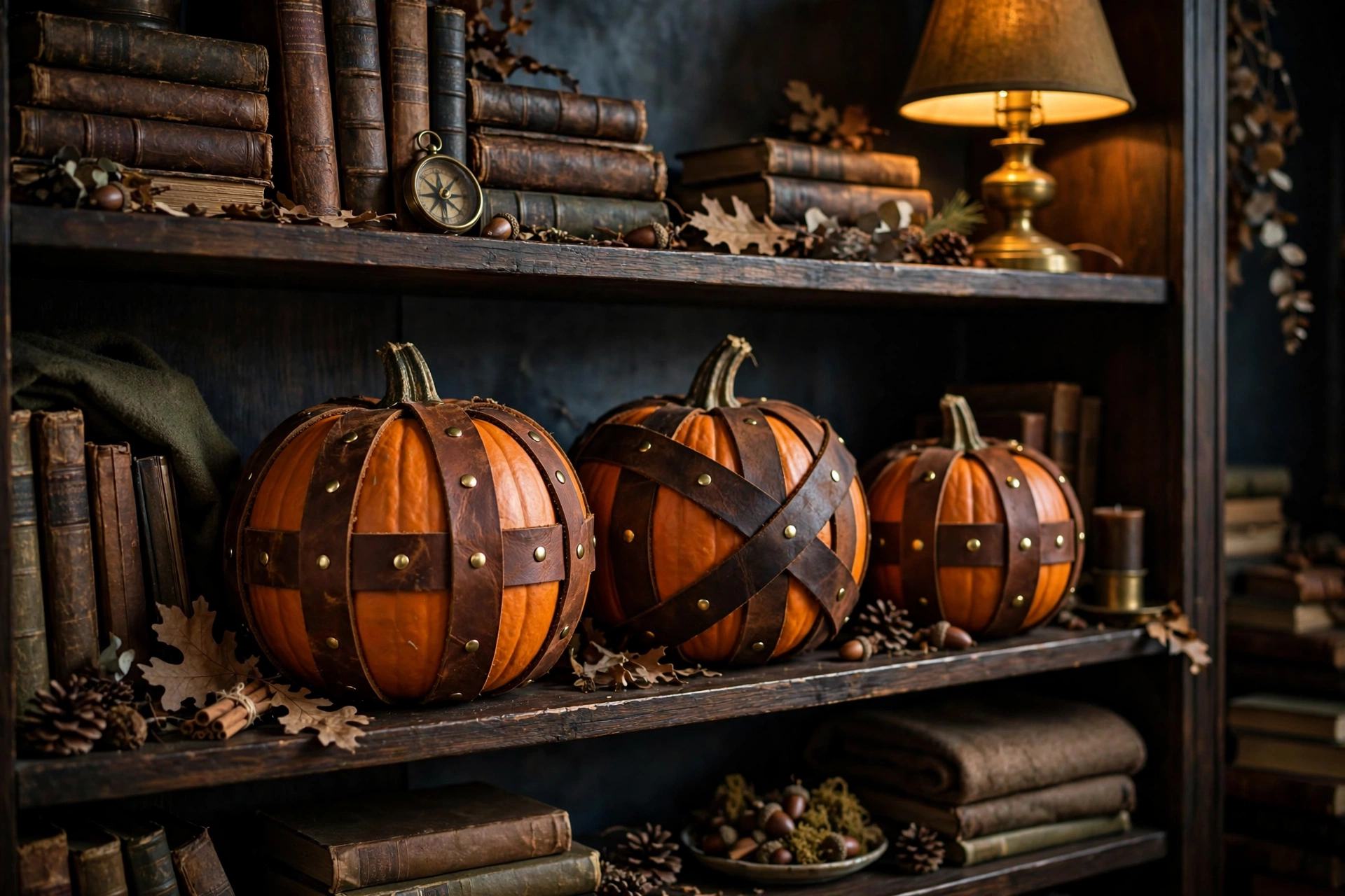 Leather-wrapped pumpkins