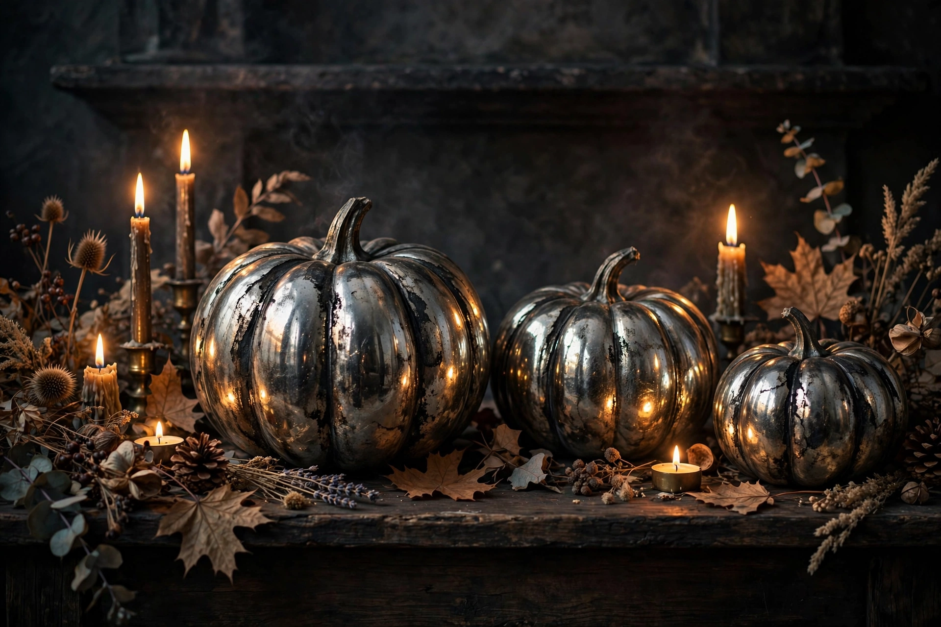 Antiqued mirror pumpkins
