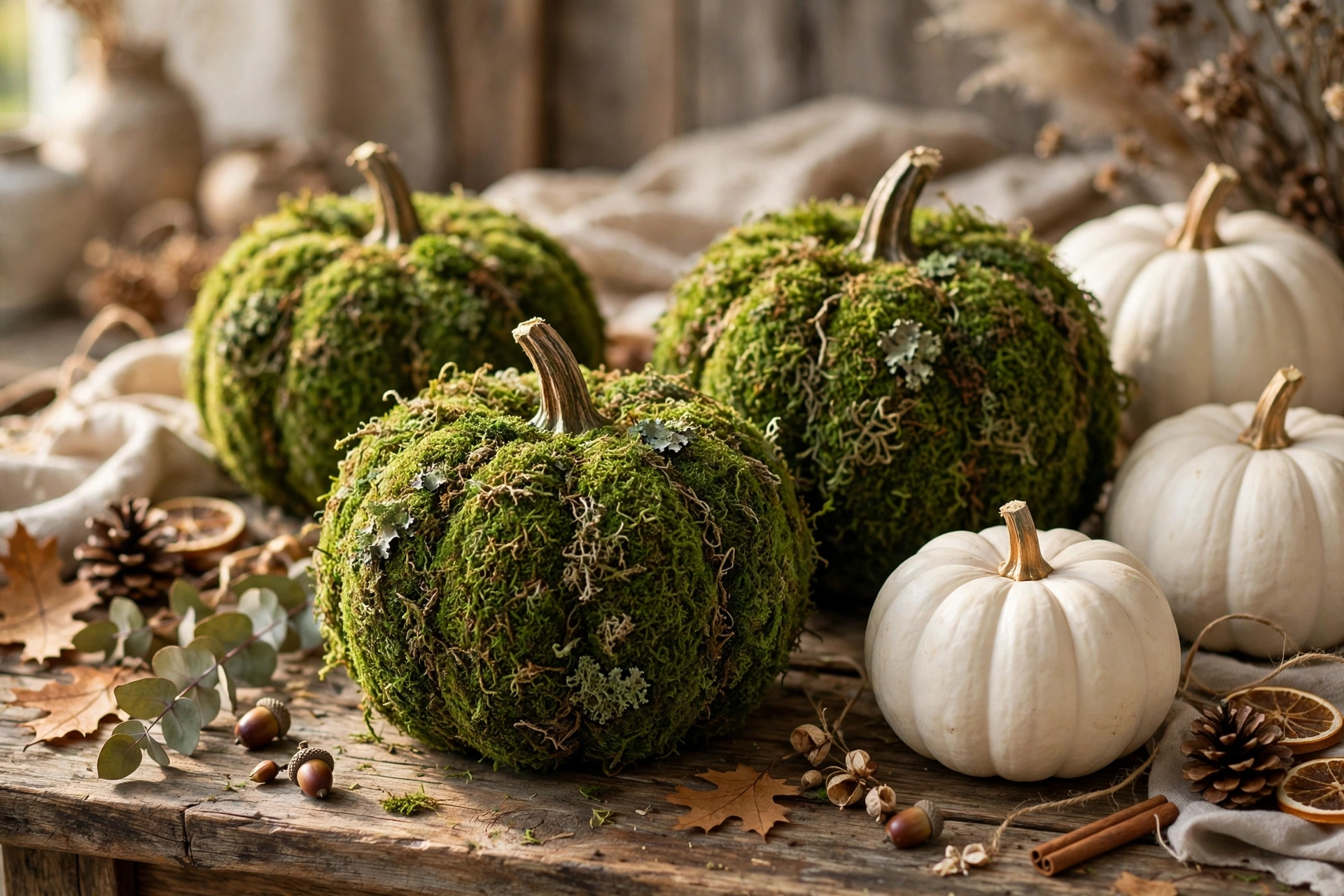 Moss-covered pumpkins