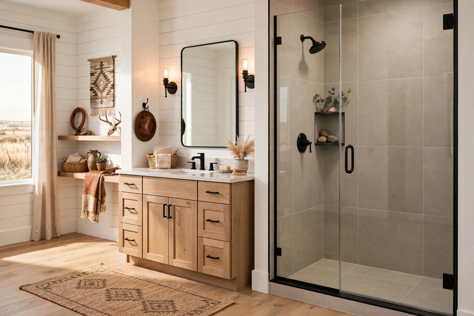 Frame the shower in black-trimmed glass