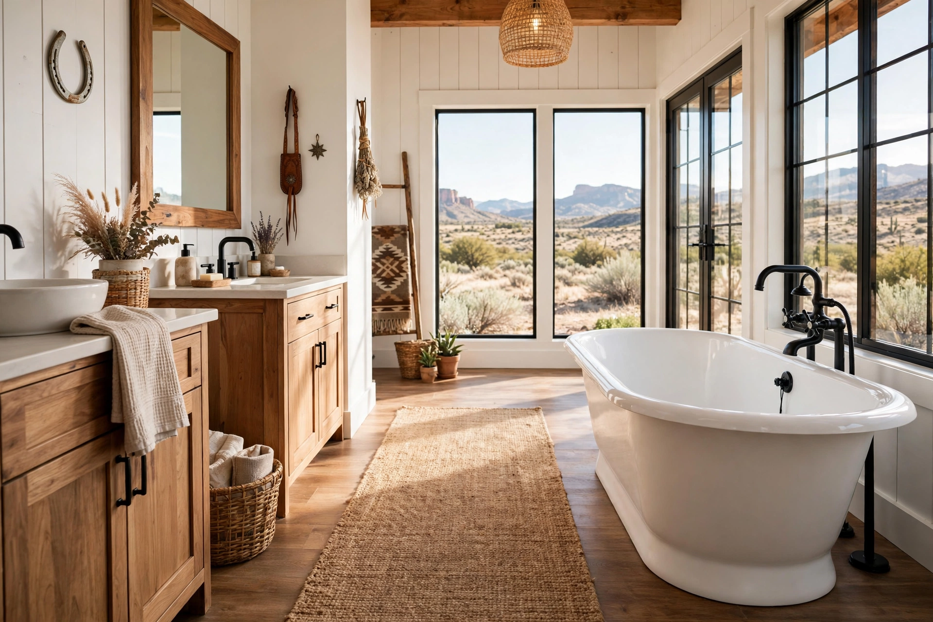 Run a jute runner beside the tub