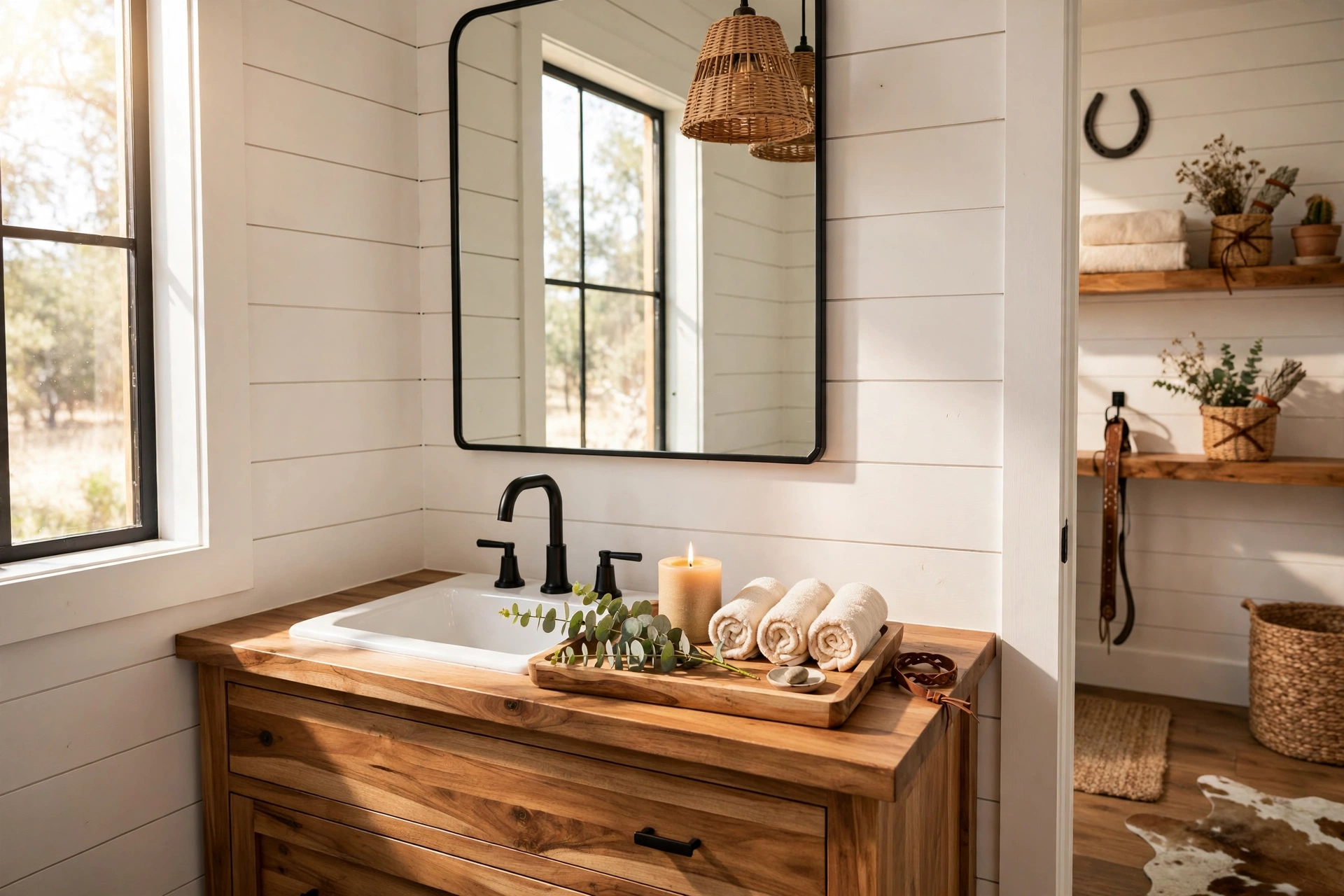 Style a wood tray with eucalyptus
