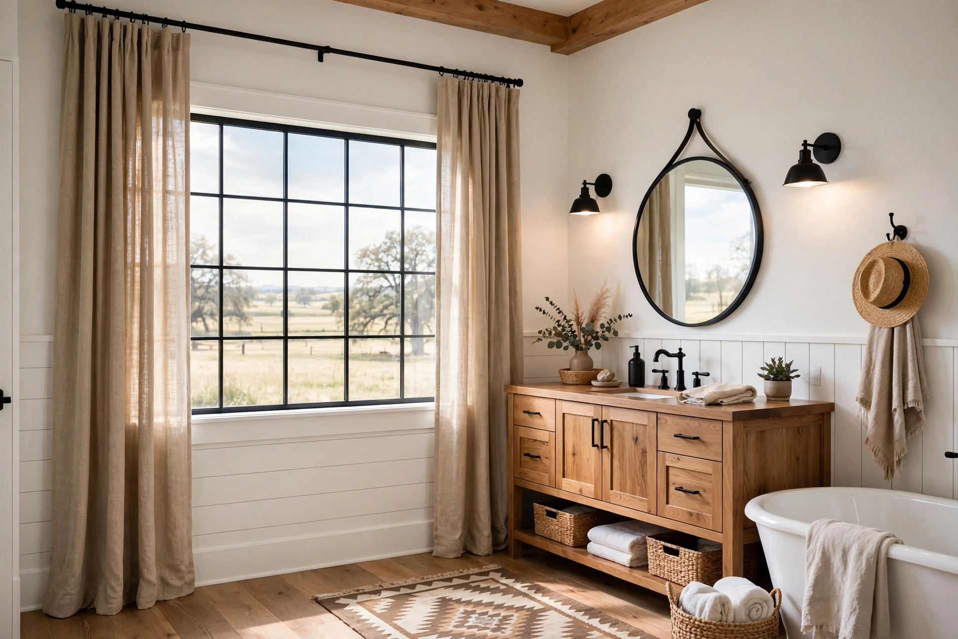 Hang linen-look curtains