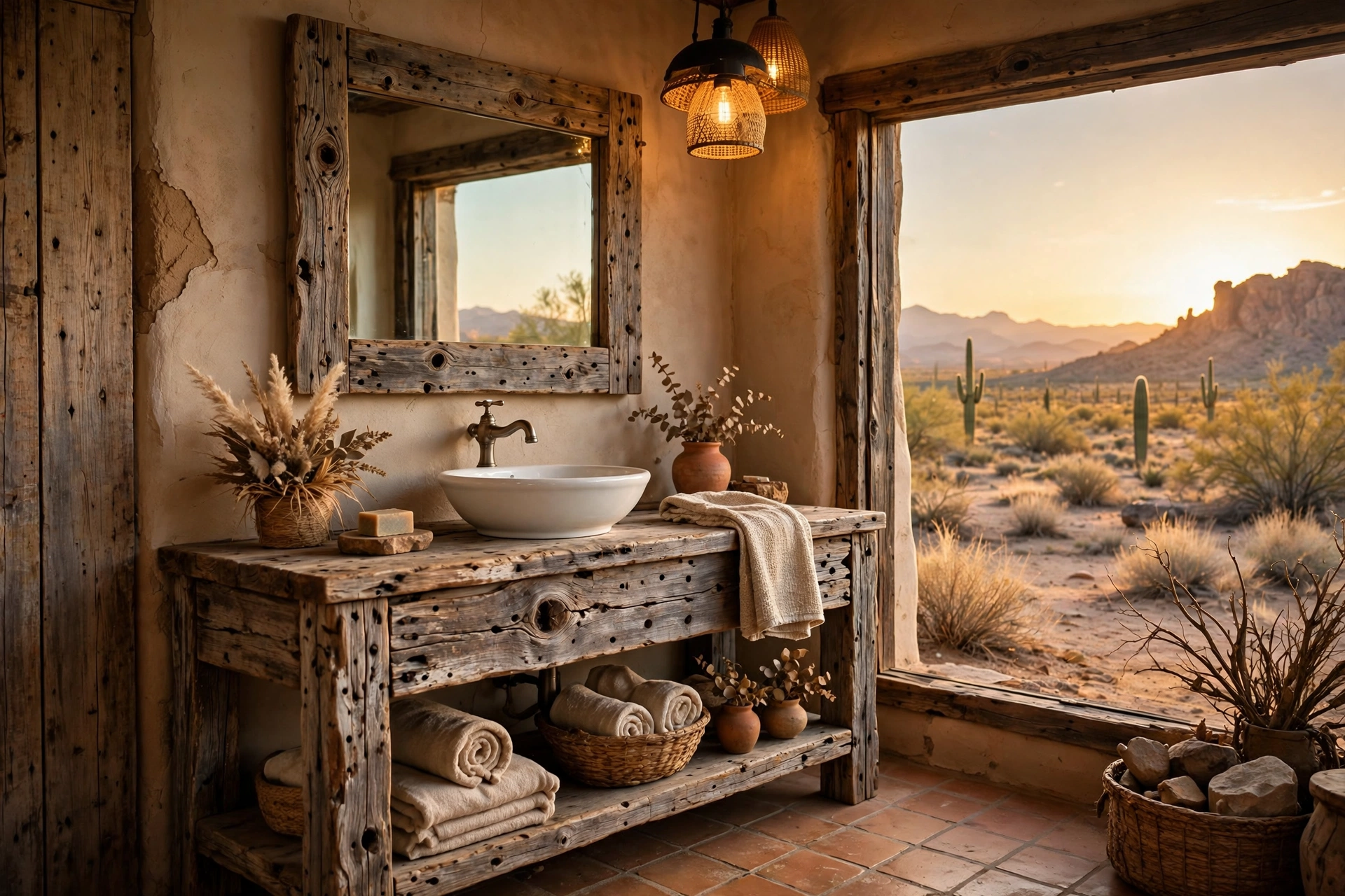 Install a reclaimed barnwood vanity
